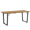 Outsunny Wooden Outdoor Dining Table for 6, Rectangular Large Patio Table with 2" Umbrella Hole, Slatted Tabletop, Metal Frame, Indoor Outdoor Dining Furniture for Yard, Deck, Lawn