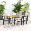Outsunny Wooden Outdoor Dining Table for 6, Rectangular Large Patio Table with 2" Umbrella Hole, Slatted Tabletop, Metal Frame, Indoor Outdoor Dining Furniture for Yard, Deck, Lawn