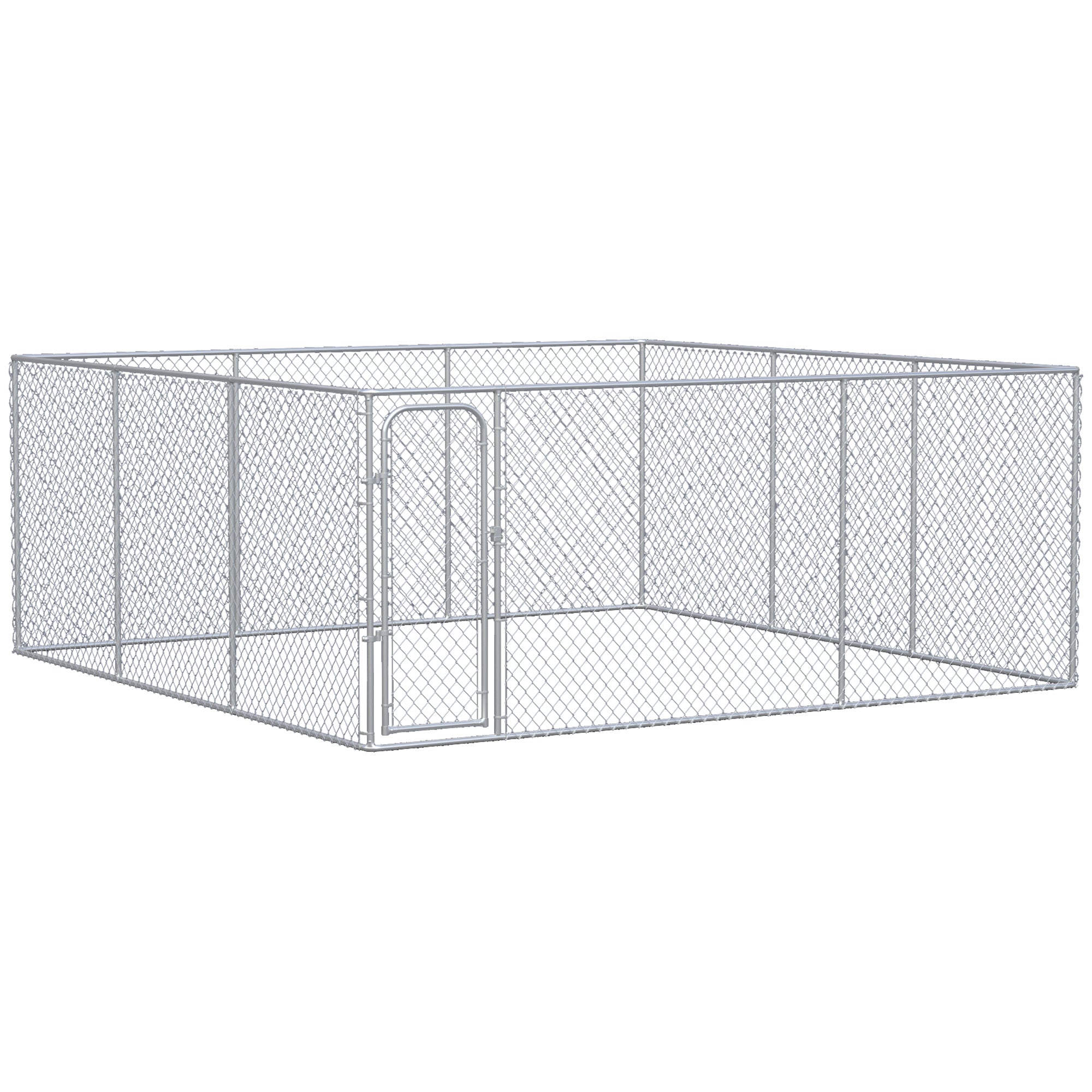 PawHut Dog Kennel Outdoor Galvanized Chain Link Fence Heavy Duty Pet Run House Chicken Coop with Secure Lock Mesh Sidewalls for Backyard Garden Silver, 15' L x 15' W x 5.9' H