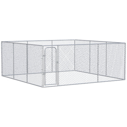 PawHut Dog Kennel Outdoor Galvanized Chain Link Fence Heavy Duty Pet Run House Chicken Coop with Secure Lock Mesh Sidewalls for Backyard Garden Silver, 15' L x 15' W x 5.9' H