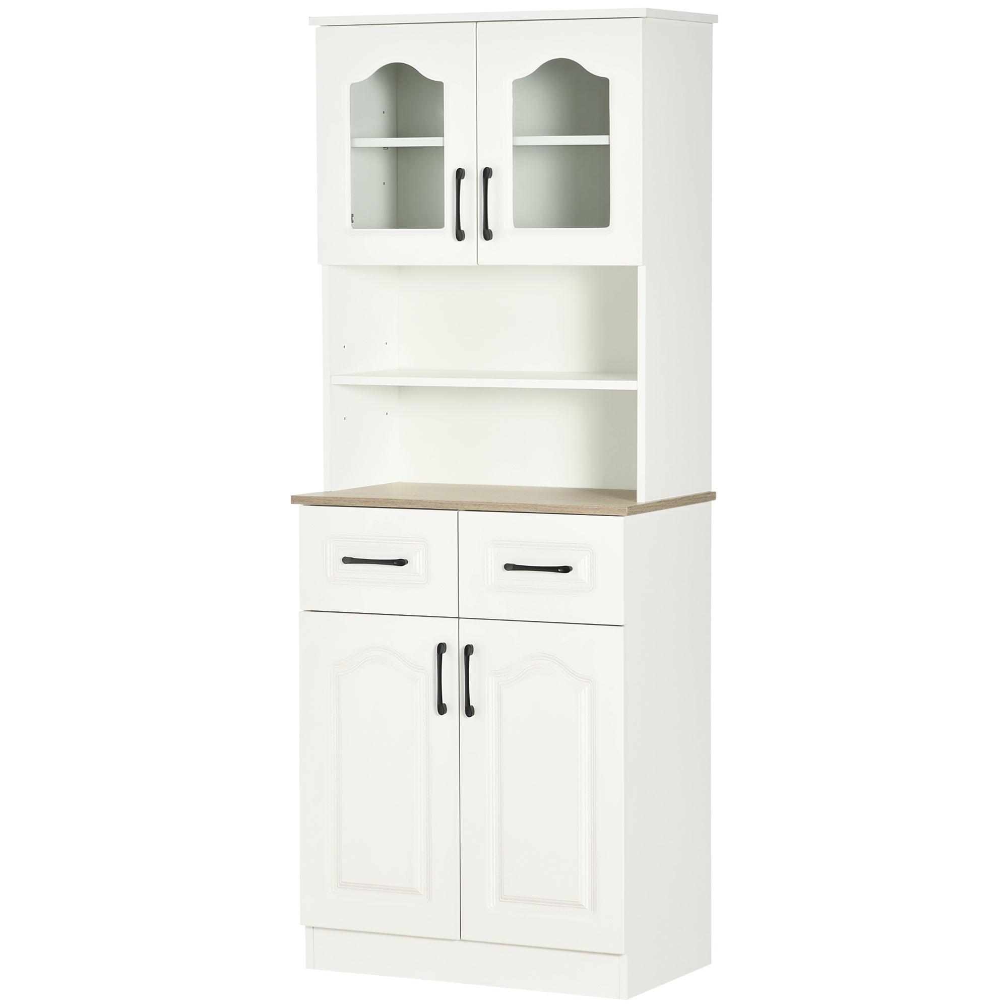 HOMCOM 66" Buffet with Hutch, Kitchen Pantry, Freestanding Storage Cabinet with 2 Adjustable Shelves, 2 Drawers and Open Counter, White