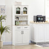 HOMCOM 66" Buffet with Hutch, Kitchen Pantry, Freestanding Storage Cabinet with 2 Adjustable Shelves, 2 Drawers and Open Counter, White
