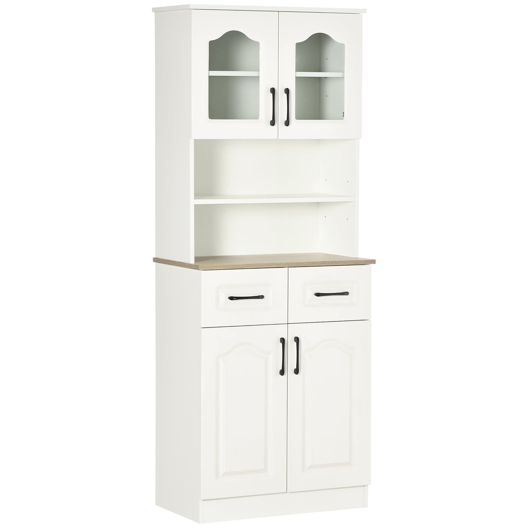 HOMCOM 66" Buffet with Hutch, Kitchen Pantry, Freestanding Storage Cabinet with 2 Adjustable Shelves, 2 Drawers and Open Counter, White