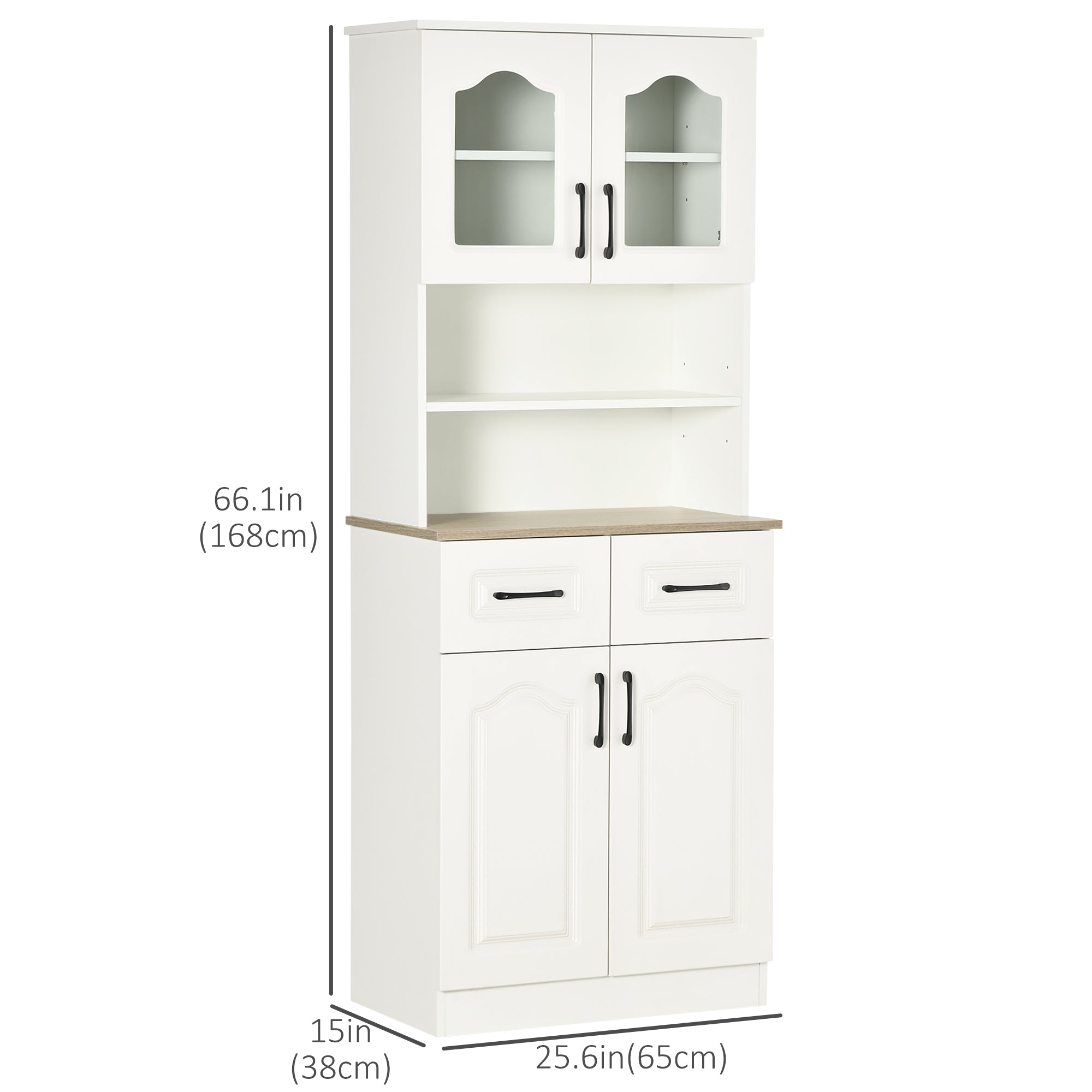 HOMCOM 66" Buffet with Hutch, Kitchen Pantry, Freestanding Storage Cabinet with 2 Adjustable Shelves, 2 Drawers and Open Counter, White