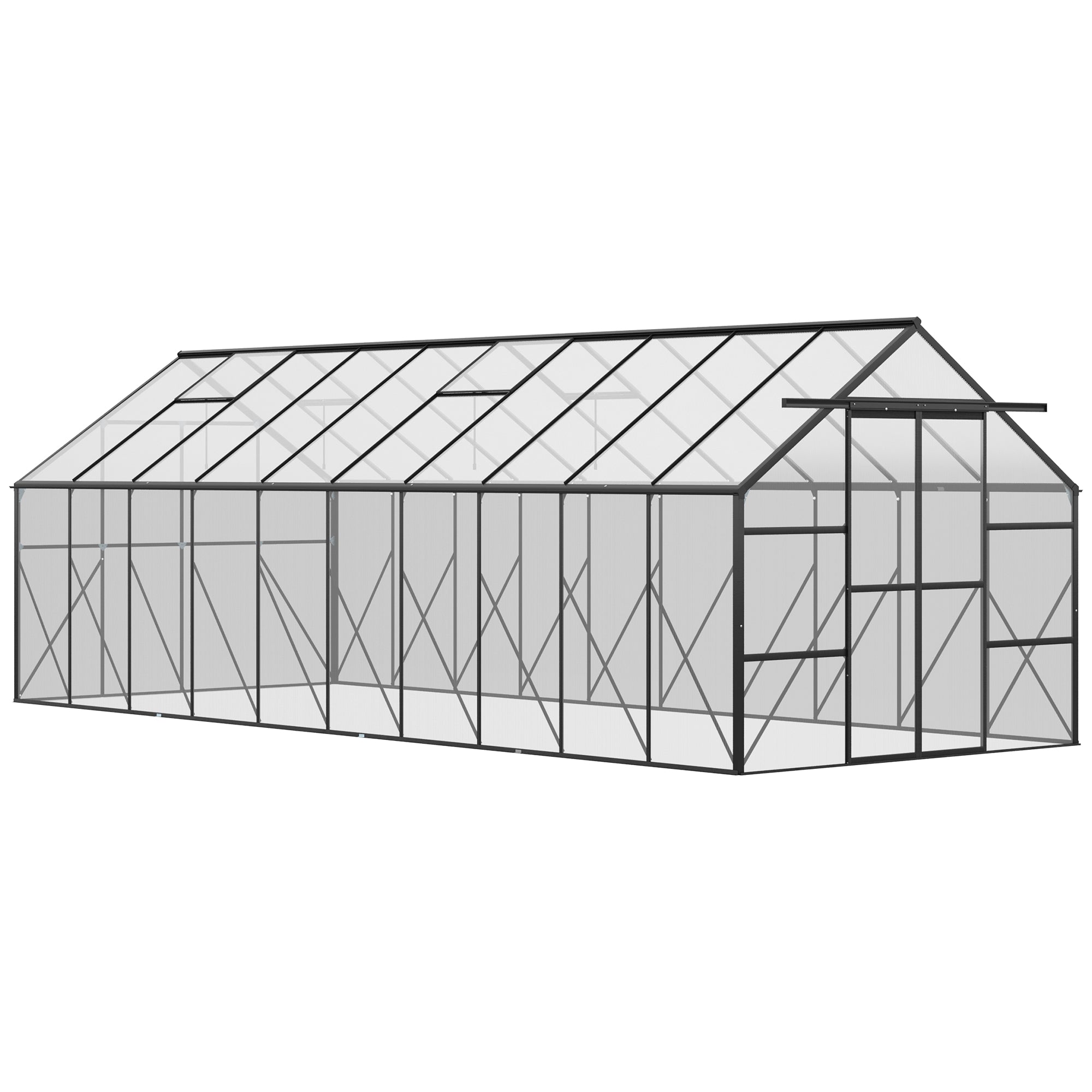 Outsunny 20' x 8' Aluminum Polycarbonate Greenhouse Walk-in Garden Greenhouse Kit with Adjustable Roof Vent, Rain Gutter and Sliding Door for Winter, Black