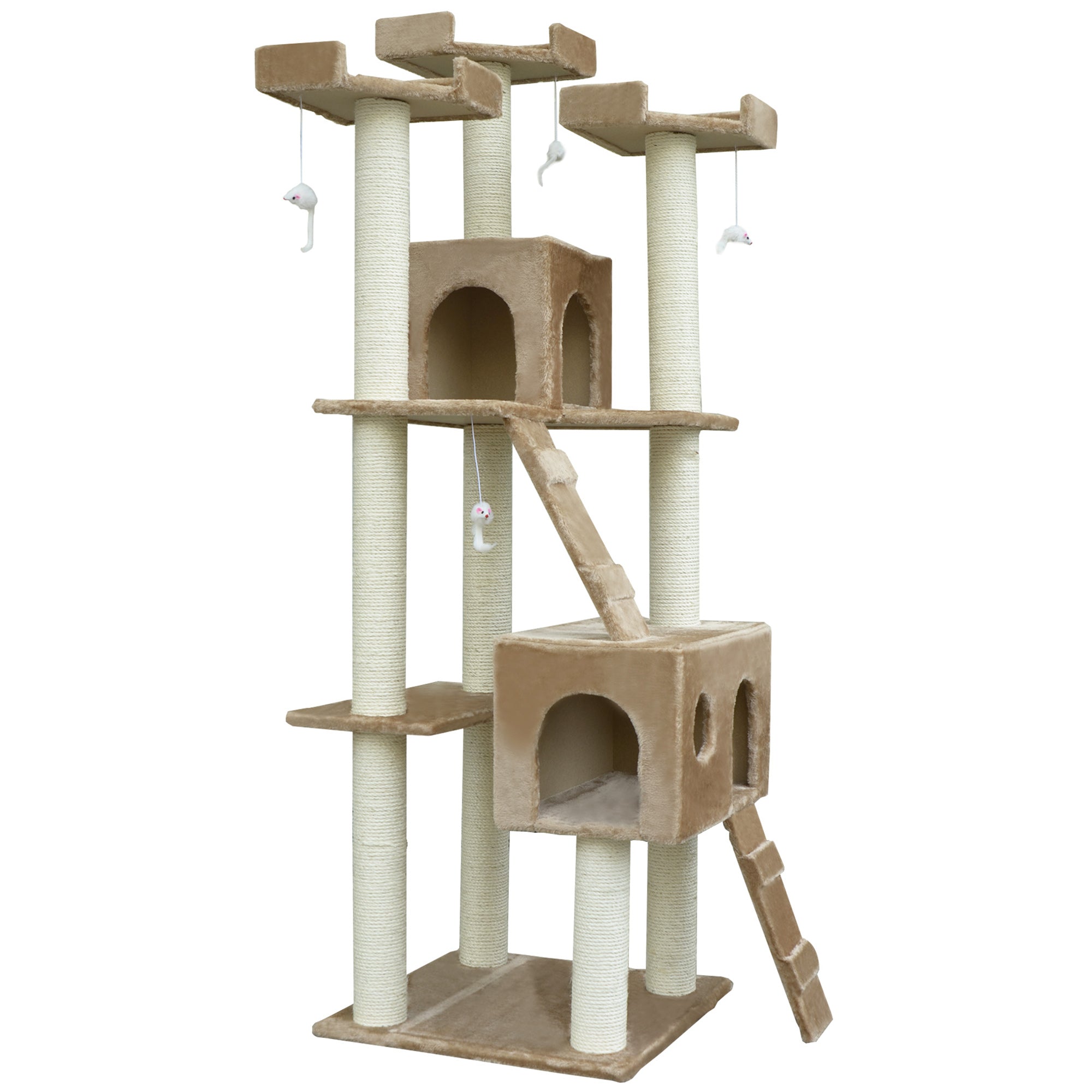 PawHut Cat Tree for Large Cats Adult, 70.5" Cat Tower, Multilevel Cat Furniture Activity Center with Cat Scratching Posts, Cat Condo, Ramps, Dangling Toys, Beige