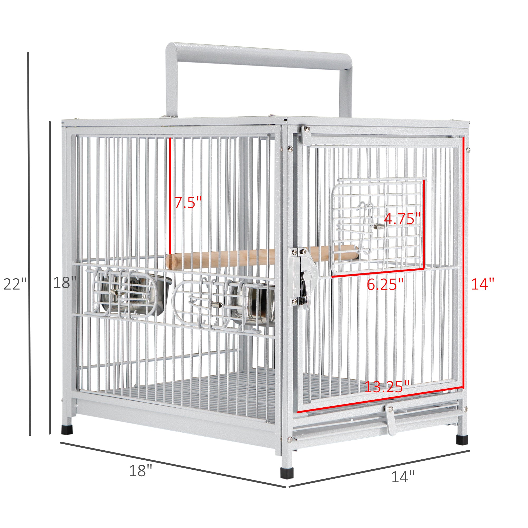 PawHut Heavy Duty Bird Cage Parrot Macaw Cage 18 "L x 14" W x 18" H Elevated Aviary House with Feeding Bowls