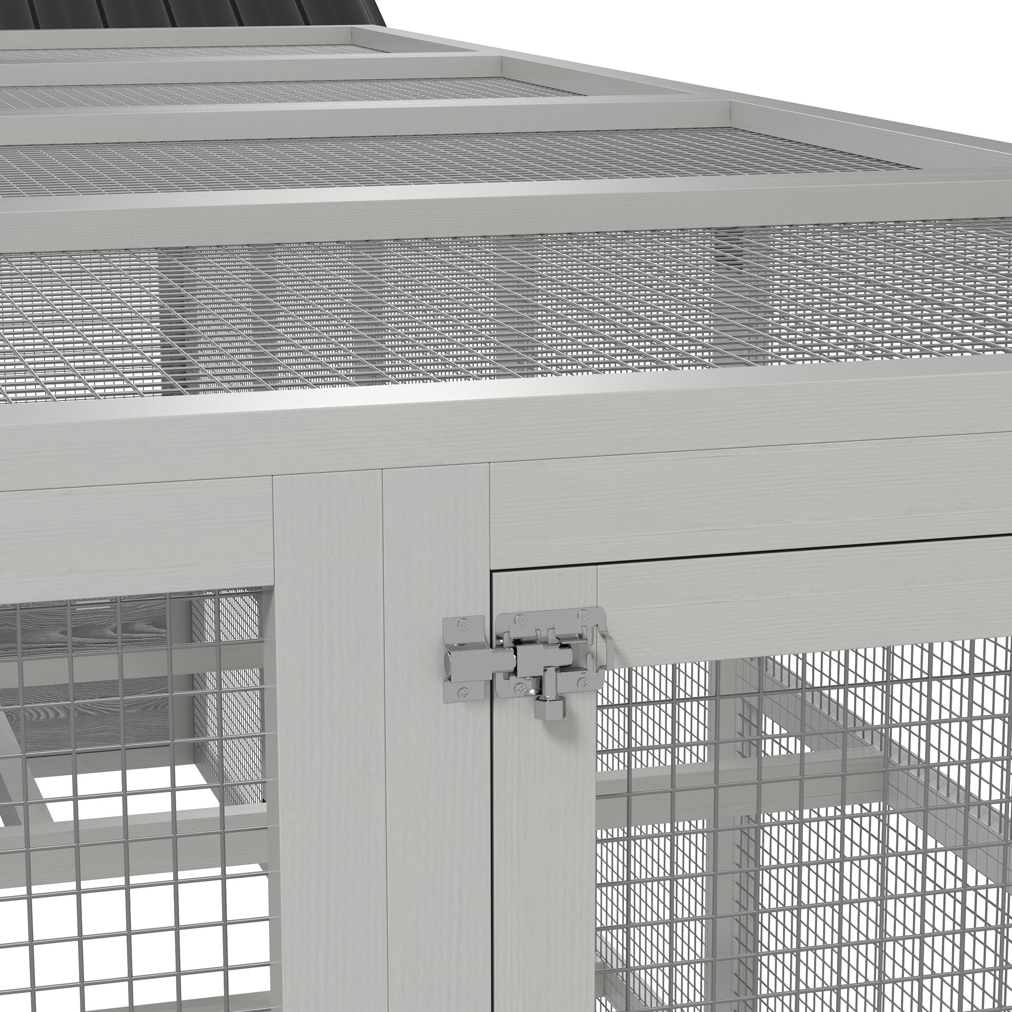 PawHut Wooden Chicken Coop Run for 6-10 Chickens, Hen House, Poultry Cage Add-On with Storage, Perches, 141.75" x 48" x 61", Gray