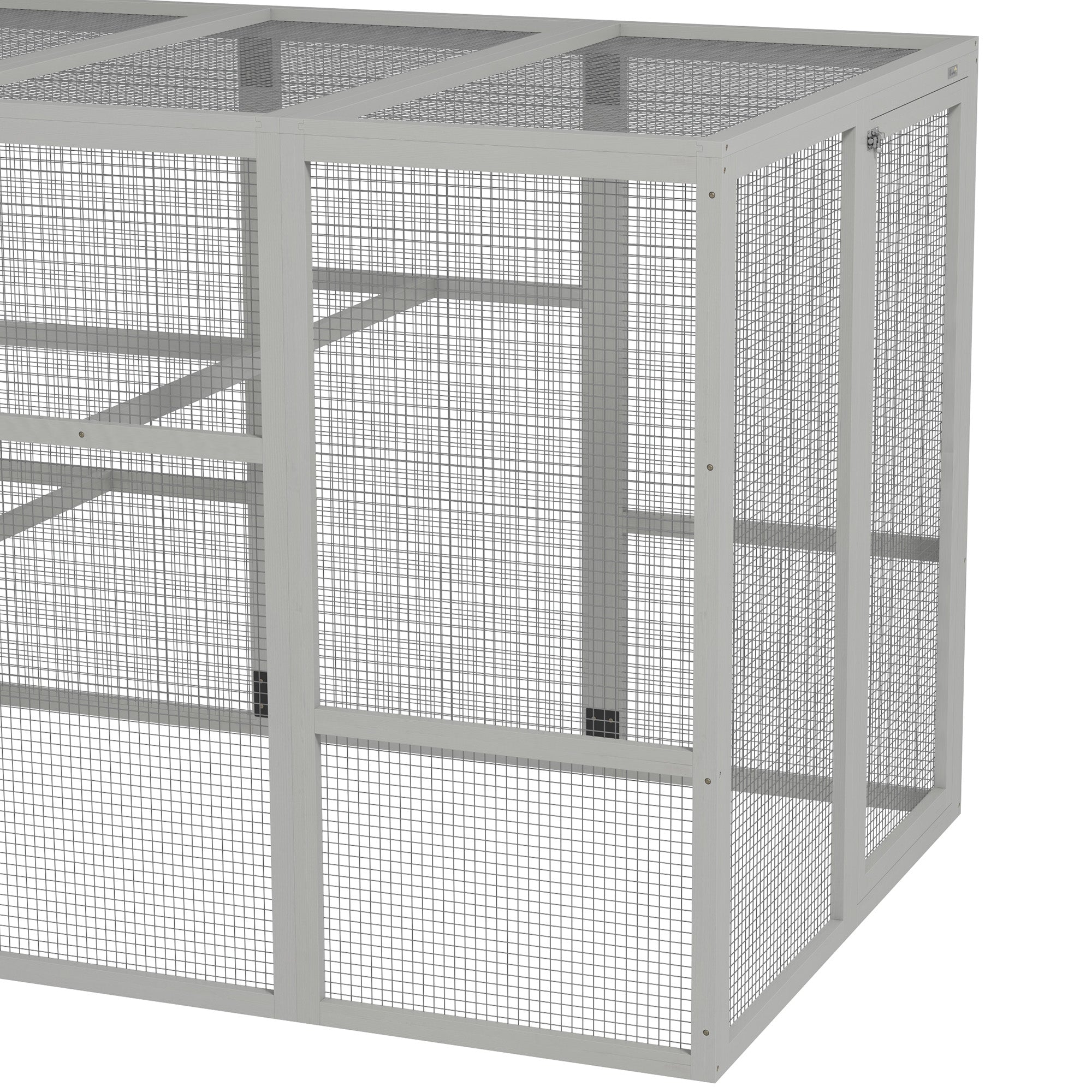 PawHut Wooden Chicken Coop Run for 6-10 Chickens, Hen House, Poultry Cage Add-On with Storage, Perches, 141.75" x 48" x 61", Gray