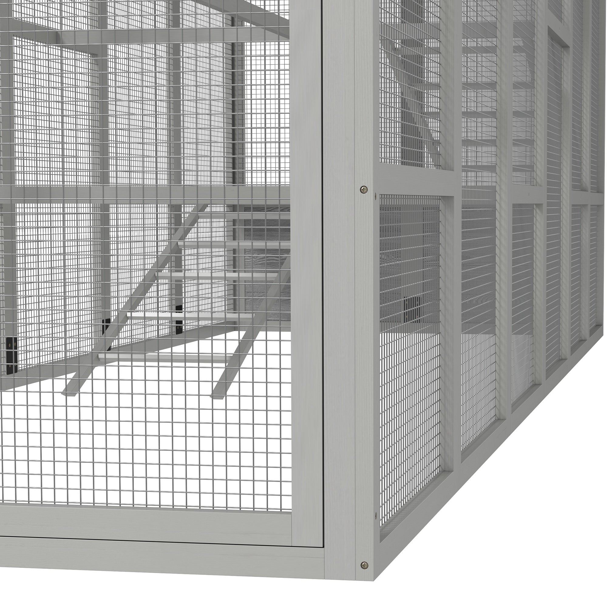 PawHut Wooden Chicken Coop Run for 6-10 Chickens, Hen House, Poultry Cage Add-On with Storage, Perches, 141.75" x 48" x 61", Gray