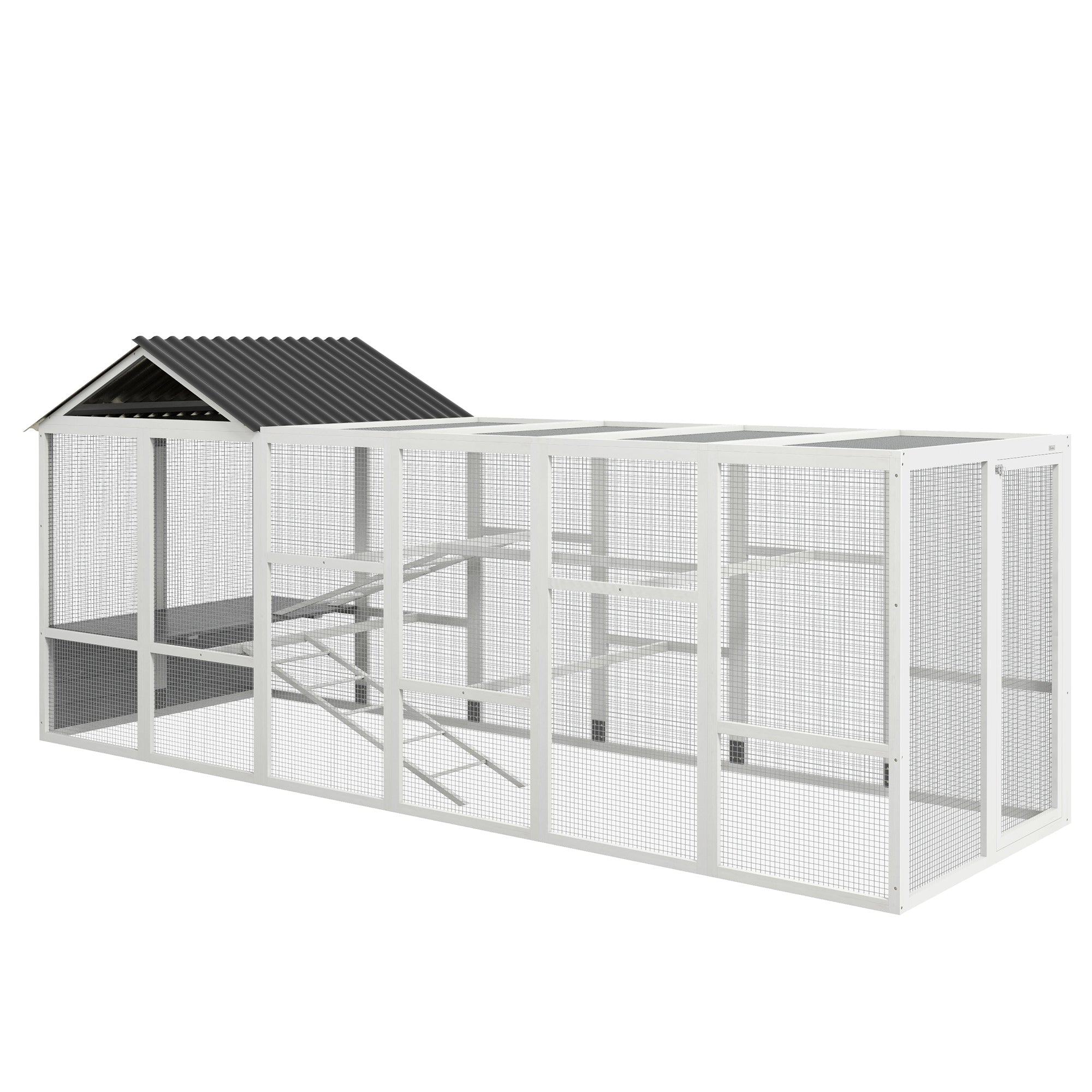 PawHut Wooden Chicken Coop Run for 6-10 Chickens, Hen House, Poultry Cage Add-On with Storage, Perches, 141.75" x 48" x 61", Gray