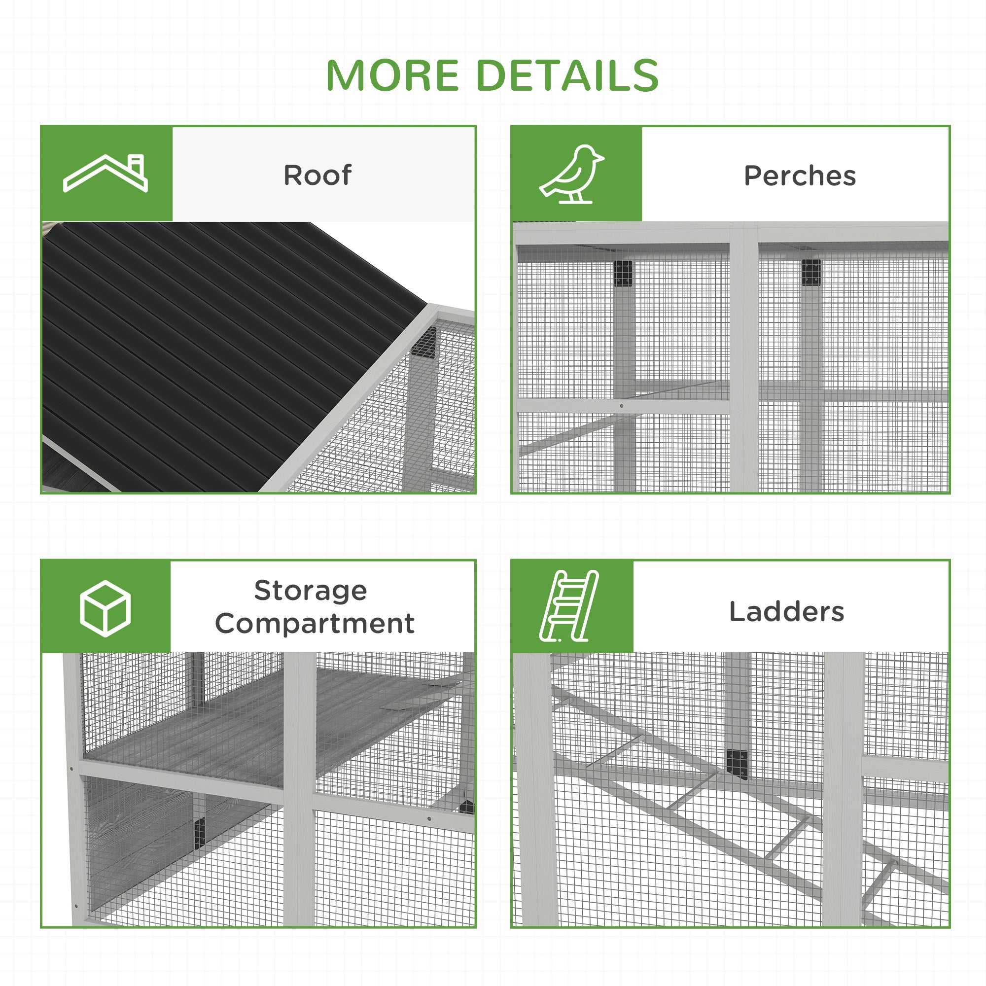 PawHut Wooden Chicken Coop Run for 6-10 Chickens, Hen House, Poultry Cage Add-On with Storage, Perches, 141.75" x 48" x 61", Gray