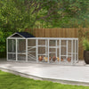 PawHut Outdoor Wooden Chicken Coop with Run, Ramps, Perches, Storage, Backyard Hen House with Combinable Design for 6 - 10 Chickens, 142" x 48" x 61", Grey