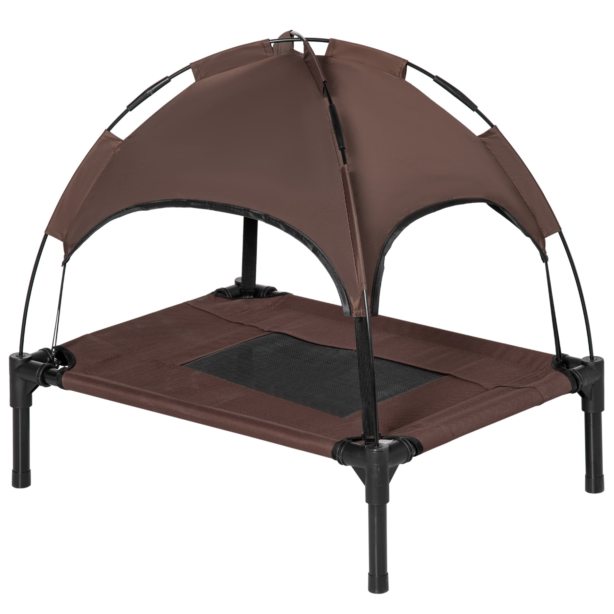 PawHut Raised Dog Bed Waterproof Elevated Pet Cot with Breathable Mesh UV Protection Canopy Coffee, for Small Dogs, 61 x 46 x 62cm