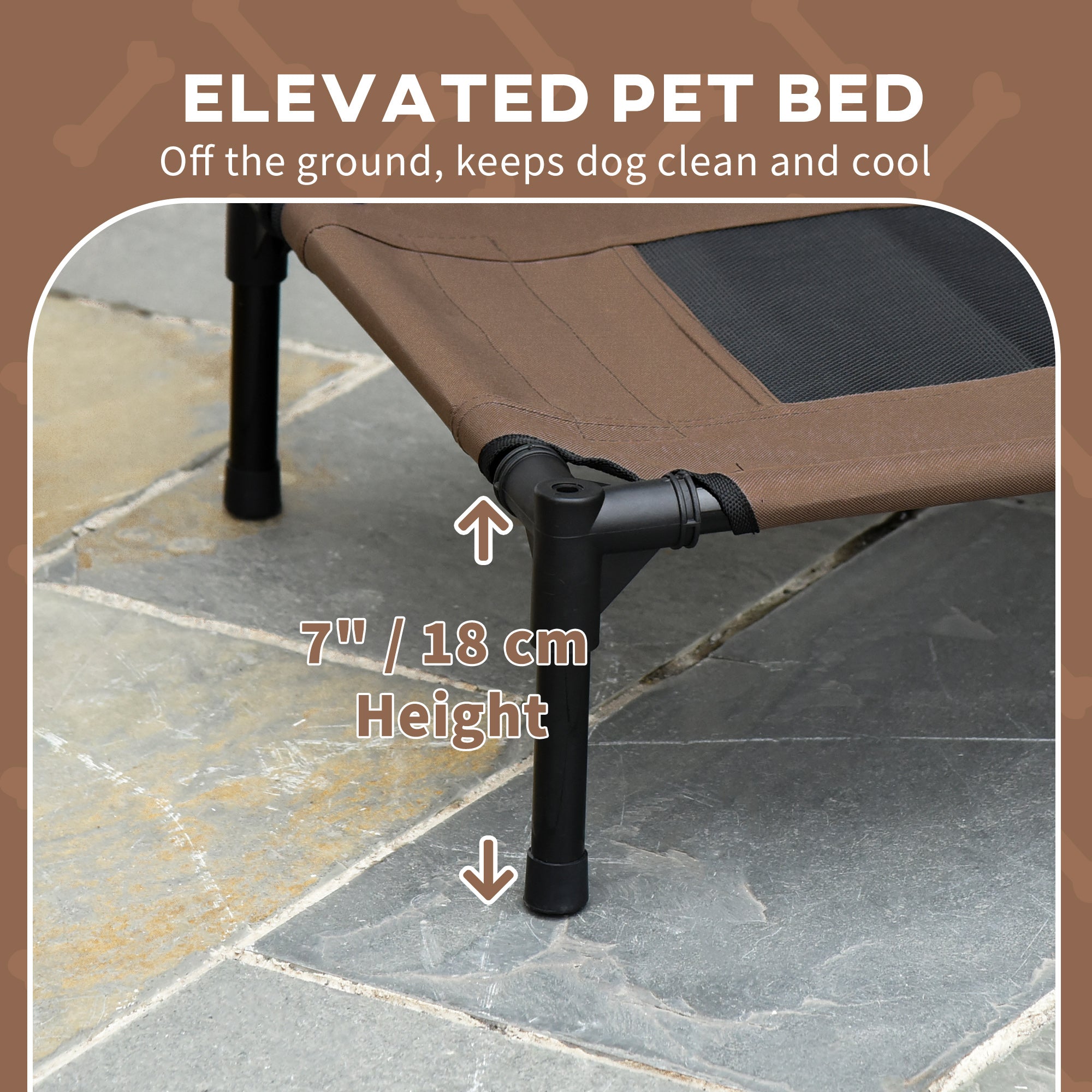 PawHut Elevated Dog Bed with Canopy, Portable Raised Dog Cot for S Sized Dogs, Indoor & Outdoor, 25" x 18" x 24", Coffee