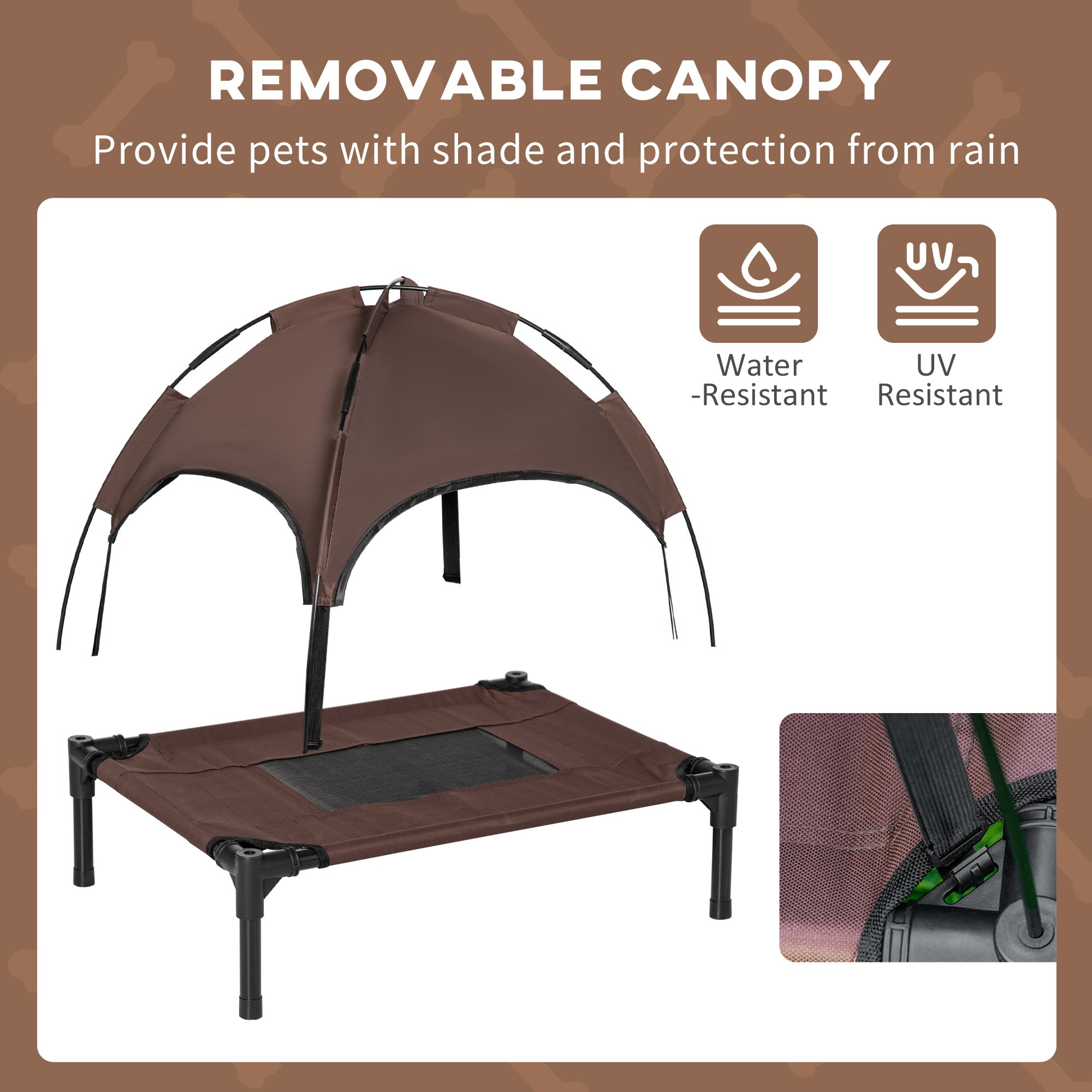 PawHut Elevated Dog Bed with Canopy, Portable Raised Dog Cot for S Sized Dogs, Indoor & Outdoor, 25" x 18" x 24", Coffee