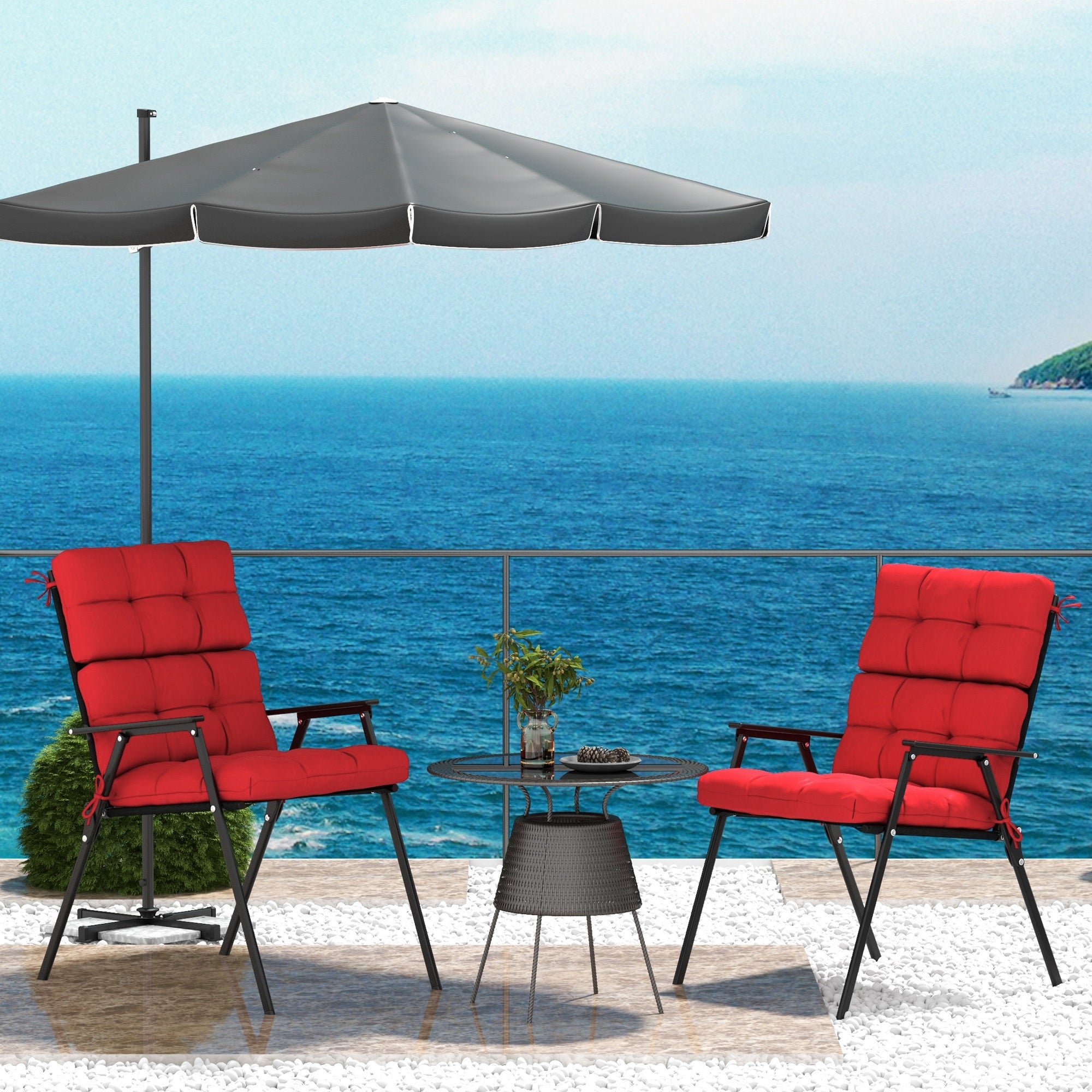 Outsunny 2-Piece Patio Chair Cushions Pillows, Seat Replacement Patio Cushions Set with Ties, Backrest Button Tufted for Indoor Outdoor Garden Furniture, Red