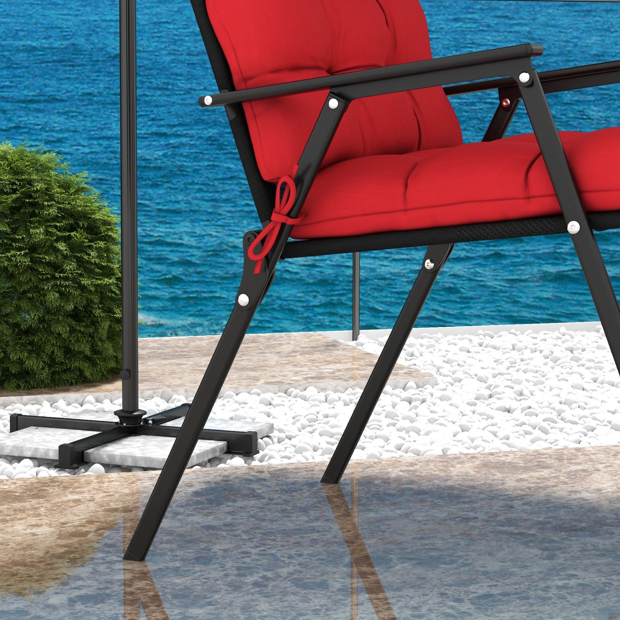 Outsunny 2-Piece Patio Chair Cushions Pillows, Seat Replacement Patio Cushions Set with Ties, Backrest Button Tufted for Indoor Outdoor Garden Furniture, Red