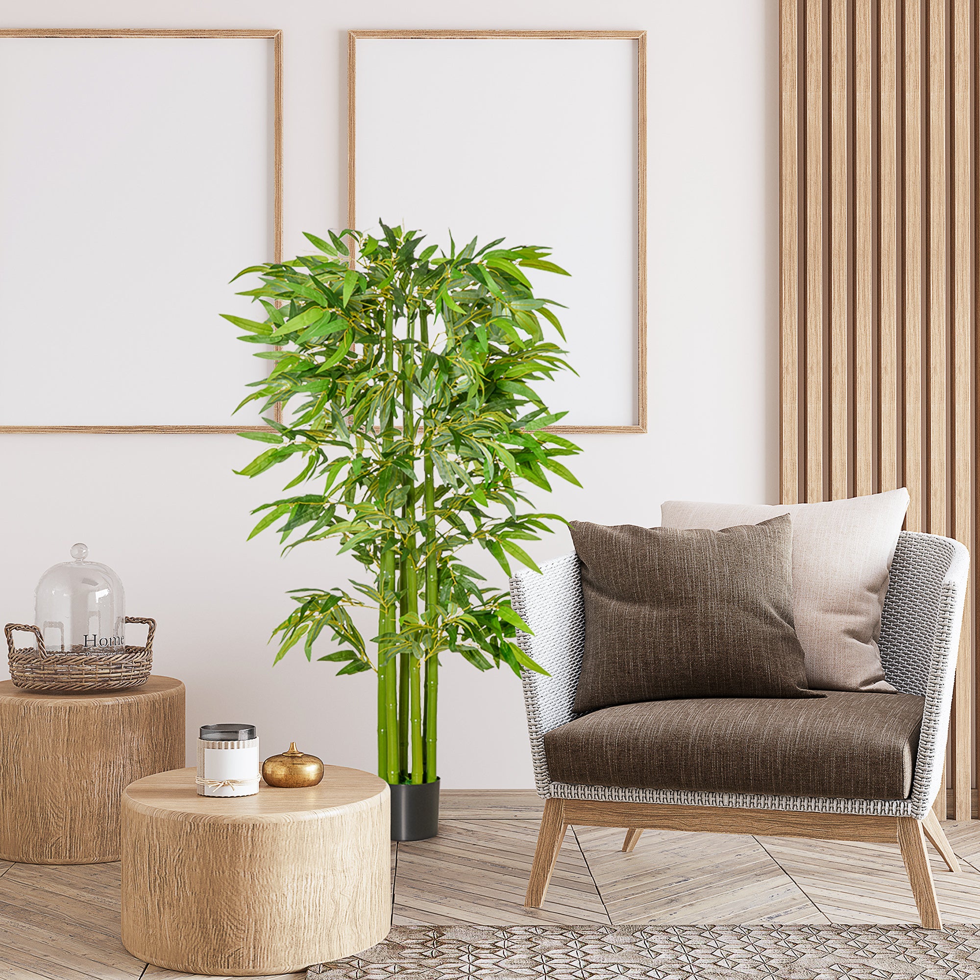 HOMCOM 5.3FT Artificial Bamboo Tree in Pot, Indoor Fake Plants for Home Office Living Room Decor, Green