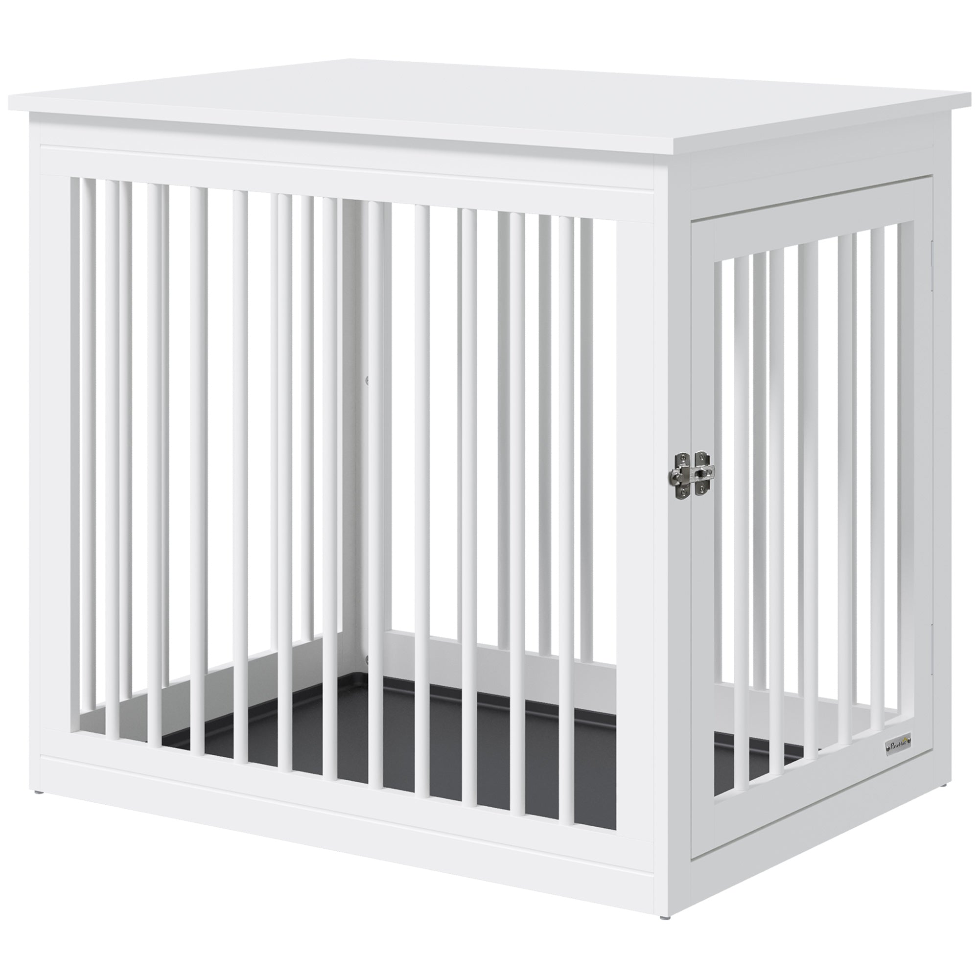 PawHut Wooden Dog Crate Furniture, Puppy Kennel End Table, Decorative Pet House with Front Door, Safety Lock, for Small & Medium Sized Dog, White