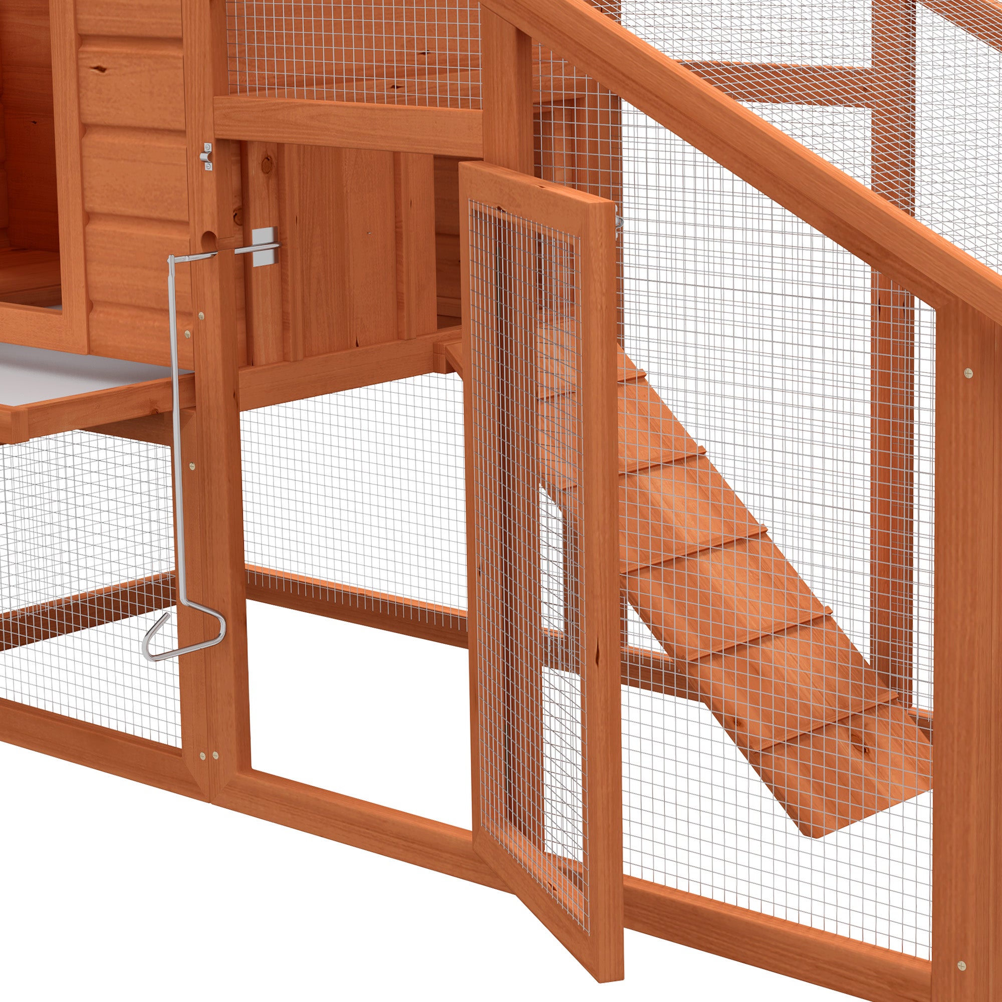 PawHut Chicken Coop with Run Outdoor, Wooden Hen House, Poultry Coop with Nesting Box, Slide-out Tray, Ramp, Perches, Asphalt Roof, 179 x 67 x 115cm