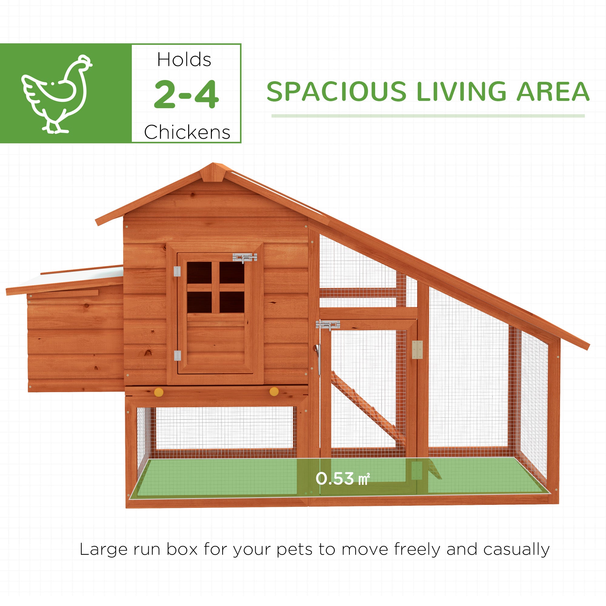 PawHut Chicken Coop with Run Outdoor, Wooden Hen House, Poultry Coop with Nesting Box, Slide-out Tray, Ramp, Perches, Asphalt Roof, 179 x 67 x 115cm