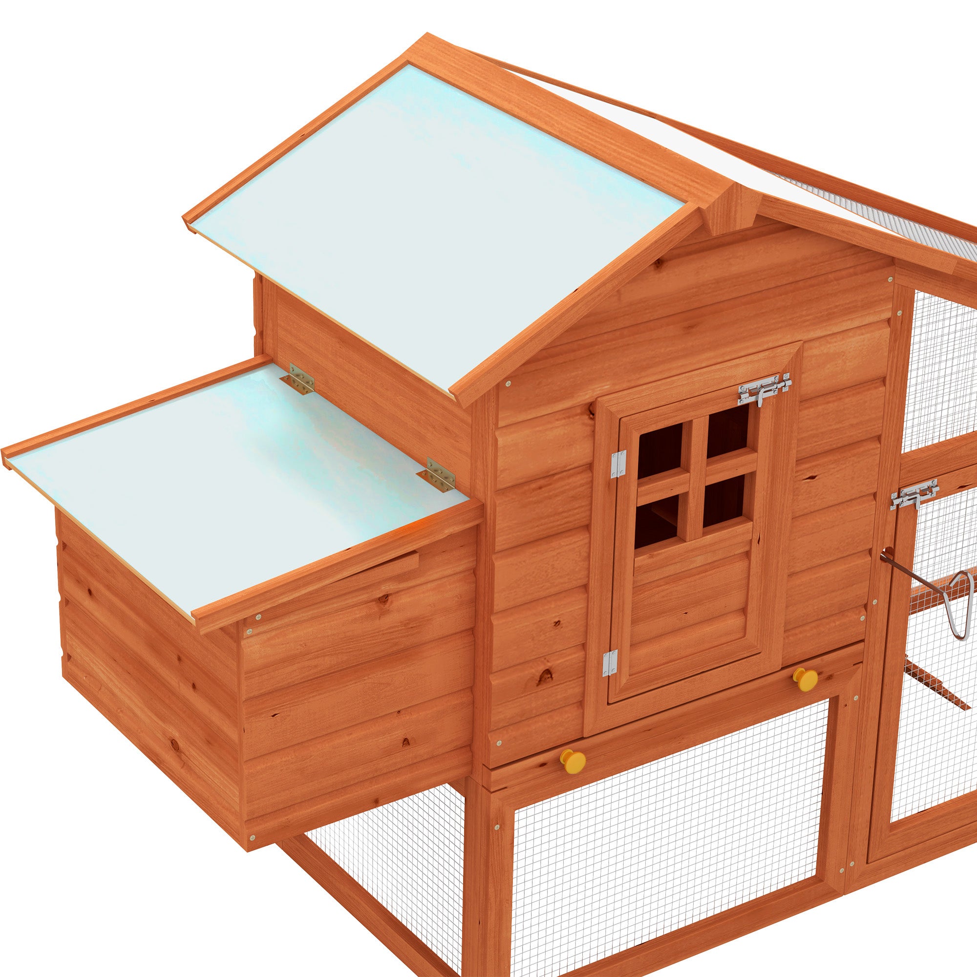 PawHut Chicken Coop with Run Outdoor, Wooden Hen House, Poultry Coop with Nesting Box, Slide-out Tray, Ramp, Perches, Asphalt Roof, 179 x 67 x 115cm