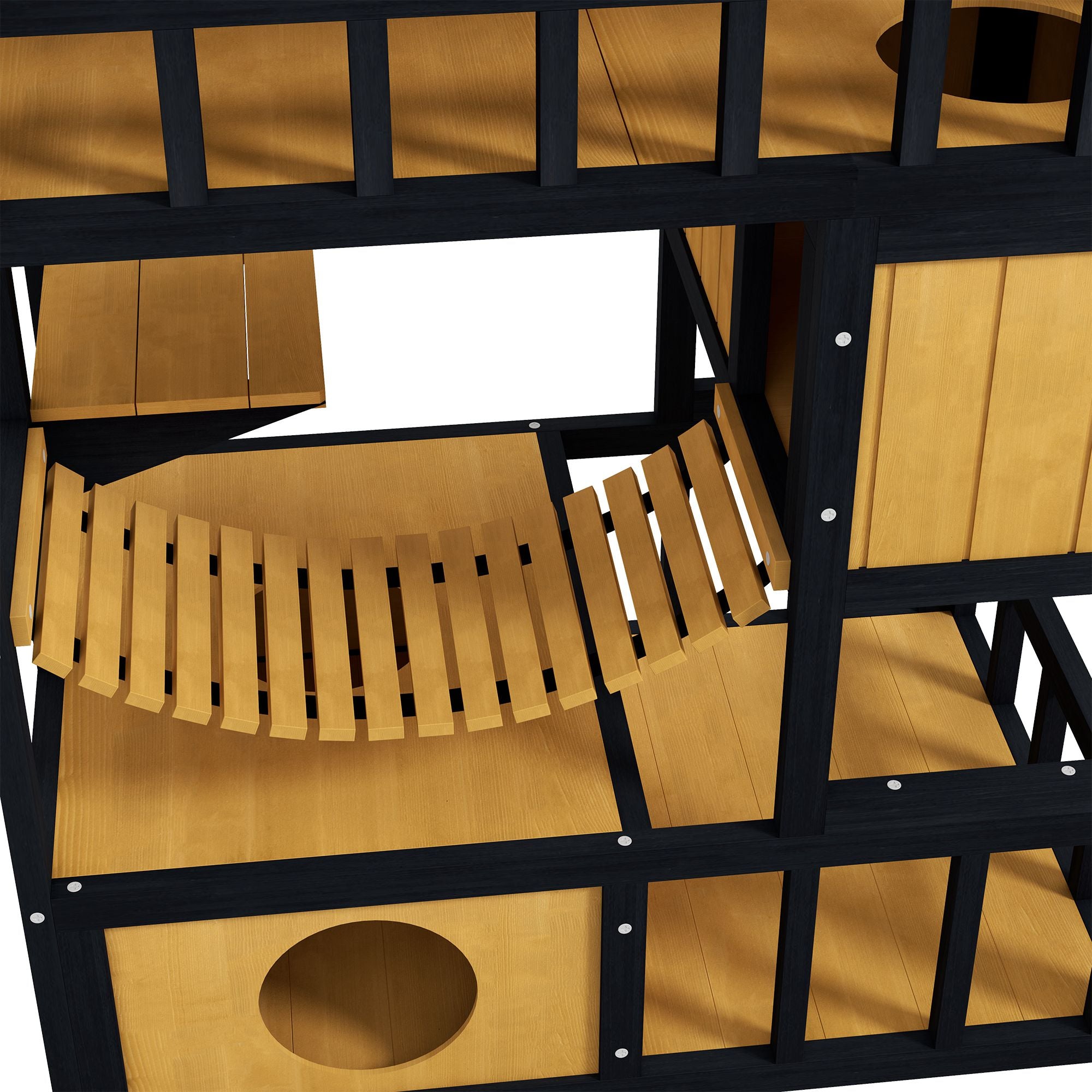 PawHut Outdoor Cat House Wooden Cat Shelter, 4 Tier with Suspension Bridge, Balcony, Escape Doors Water-Resistant Roof, for 1-2 Cats