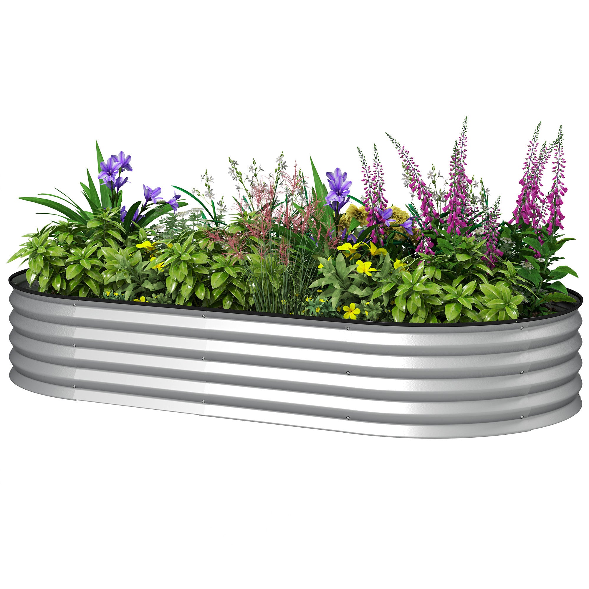 Outsunny Raised Garden Bed, 6' x 3' x 1' Large Outdoor Galvanized Planter Box with Plant Support Stake, Rubber Strap Edging and Open Bottom for Backyard, Garden, Patio, Silver