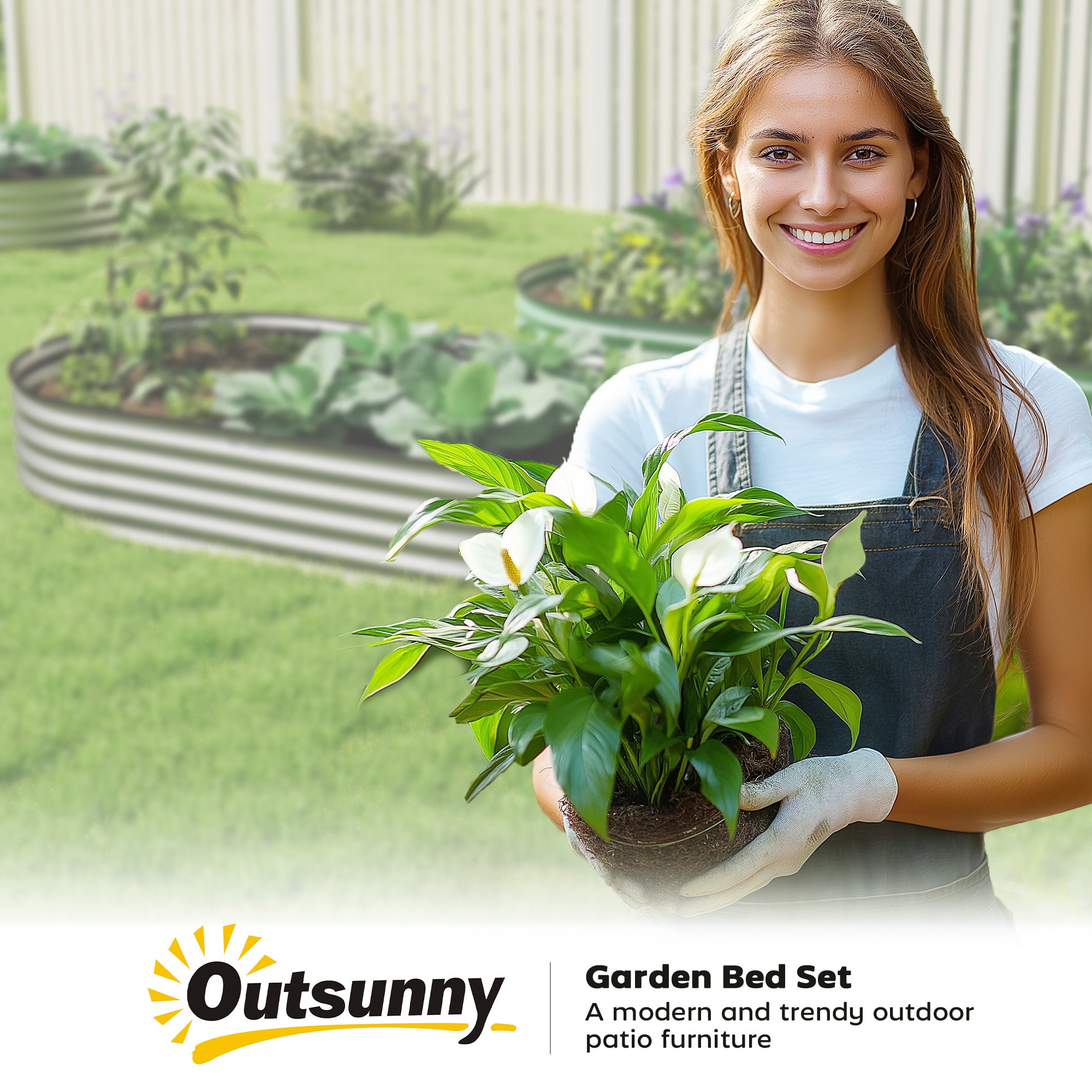 Outsunny Raised Garden Bed, 6' x 3' x 1' Large Outdoor Galvanized Planter Box with Plant Support Stake, Rubber Strap Edging and Open Bottom for Backyard, Garden, Patio, Silver