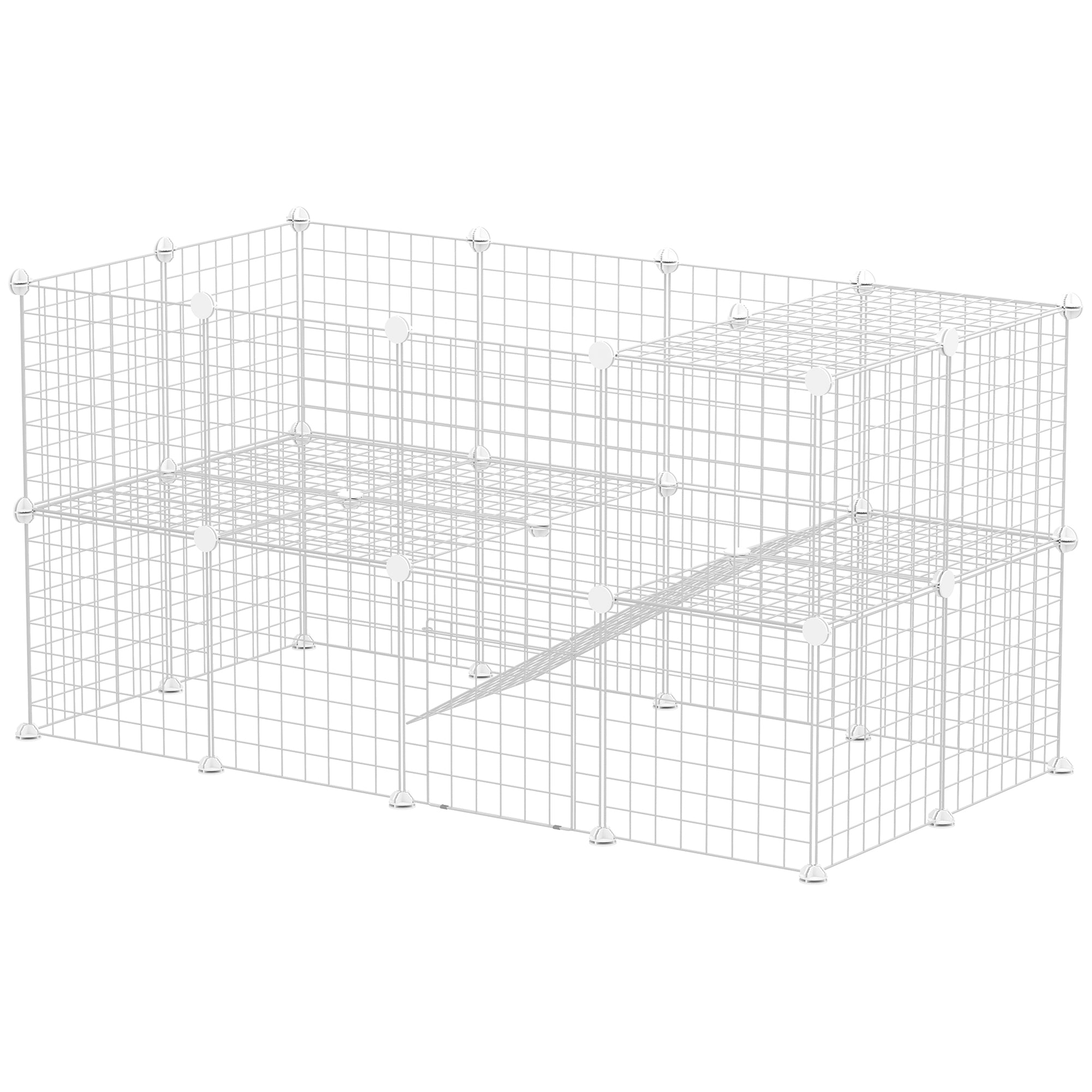 PawHut DIY Pet Playpen Metal Wire Fence Indoor Outdoor Rabbit Small Animals Cage 36 Panel Enclosure White