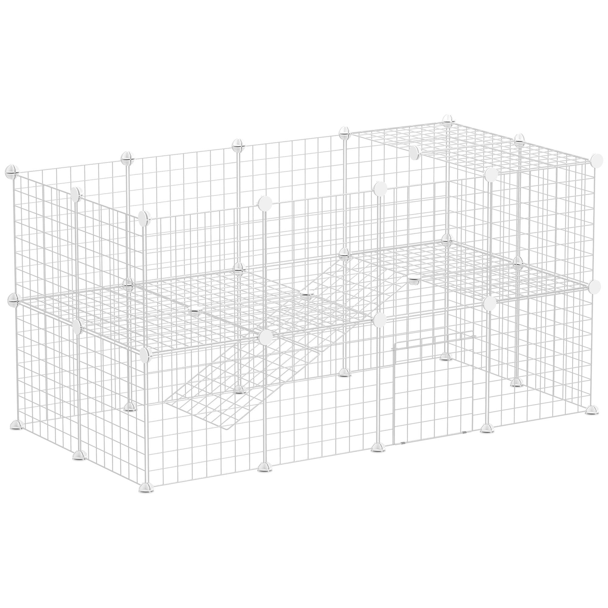 PawHut DIY Pet Playpen Metal Wire Fence Indoor Outdoor Rabbit Small Animals Cage 36 Panel Enclosure White