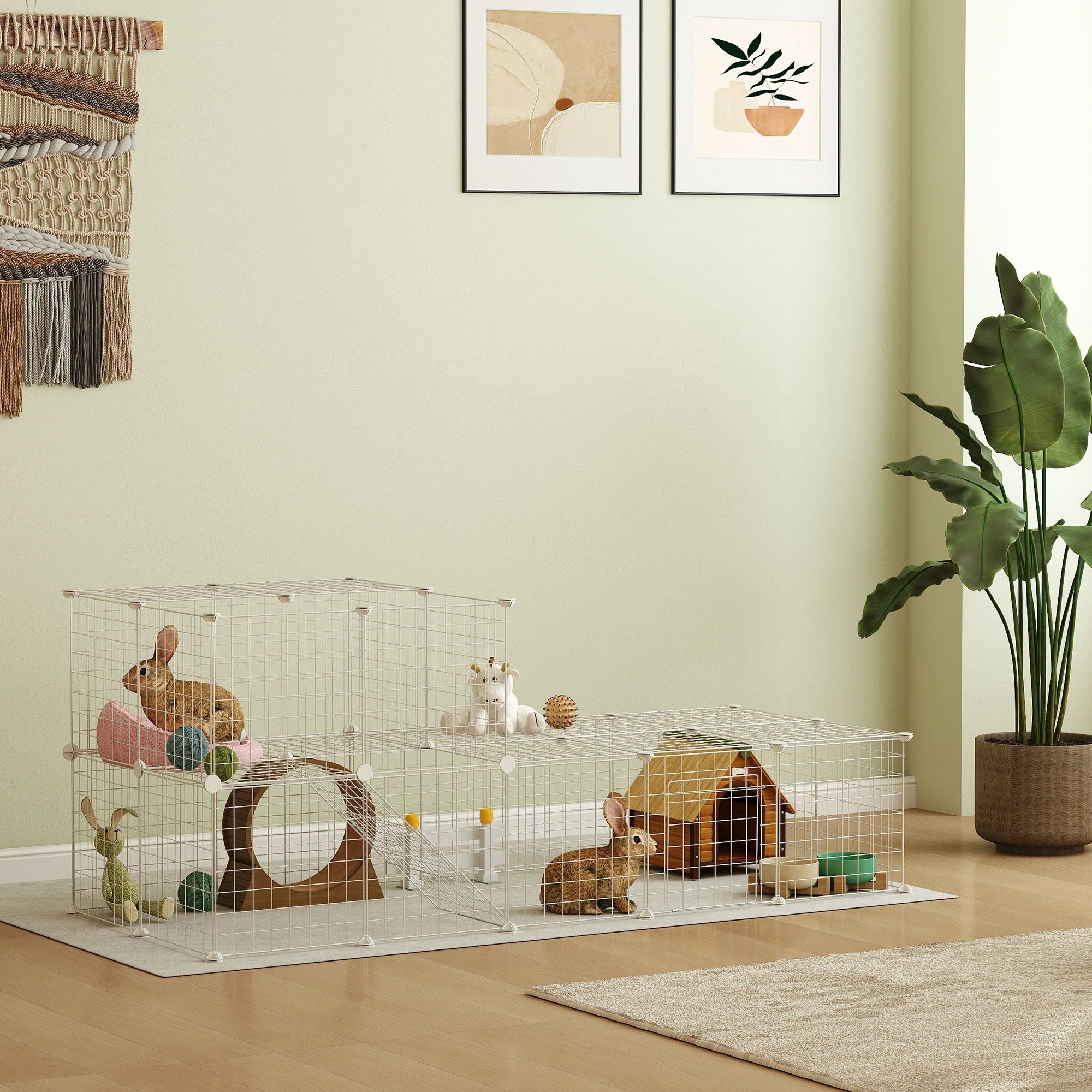 PawHut DIY Pet Playpen Metal Wire Fence Indoor Outdoor Rabbit Small Animals Cage 36 Panel Enclosure White