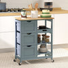 HOMCOM Rolling Kitchen Island Cart, Bar Serving Cart, Compact Trolley on Wheels with Wood Top, Shelves and Drawers, Grey