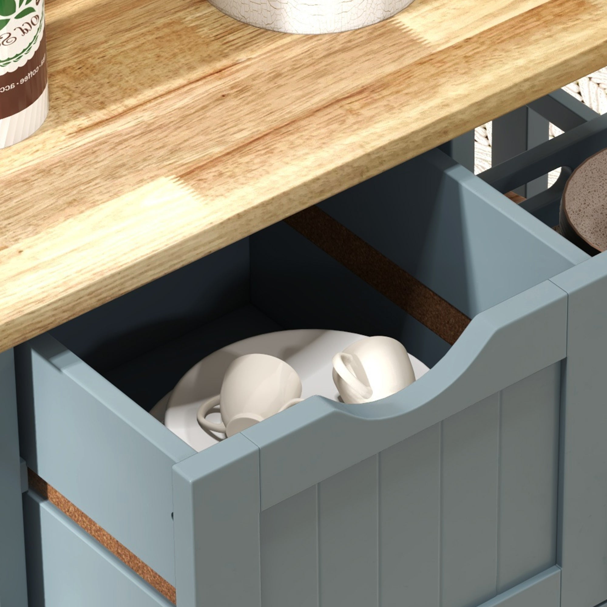 HOMCOM Rolling Kitchen Island Cart, Bar Serving Cart, Compact Trolley on Wheels with Wood Top, Shelves and Drawers, Grey