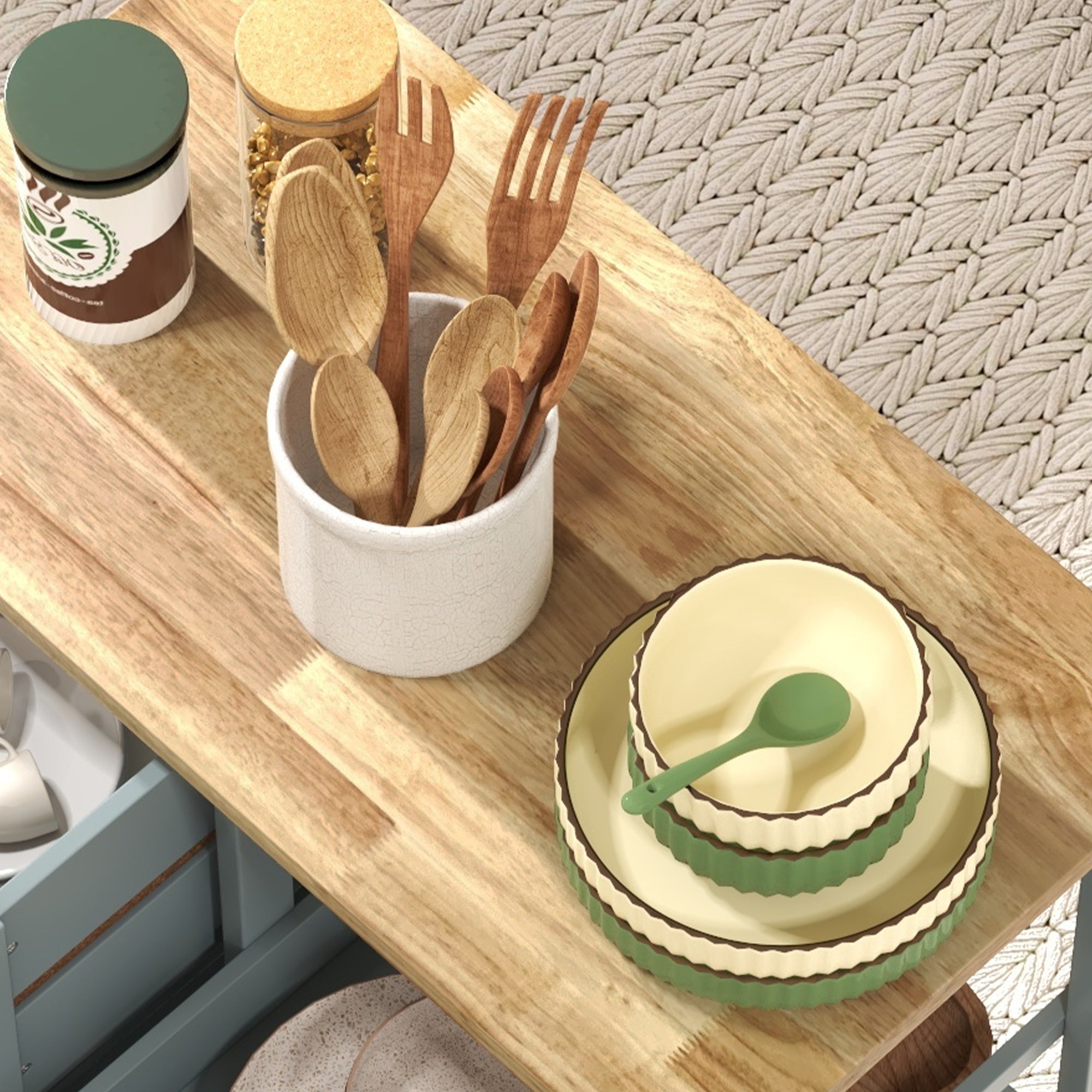 HOMCOM Rolling Kitchen Island Cart, Bar Serving Cart, Compact Trolley on Wheels with Wood Top, Shelves and Drawers, Grey