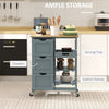 HOMCOM Rolling Kitchen Island Cart, Bar Serving Cart, Compact Trolley on Wheels with Wood Top, Shelves and Drawers, Grey