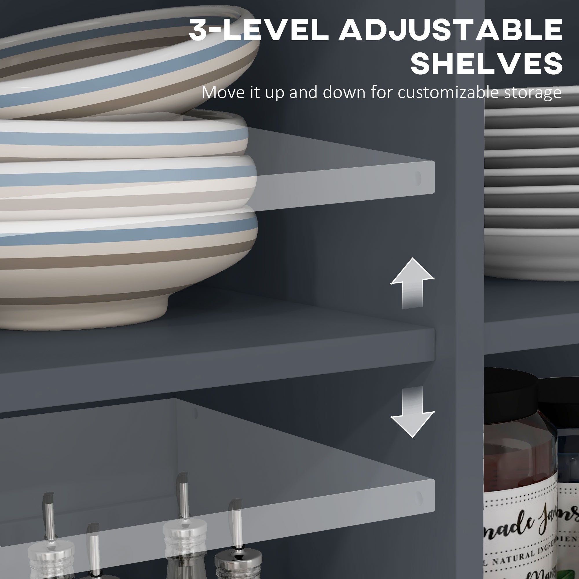 HOMCOM Rolling Kitchen Island with Drop Leaf Wood Breakfast Bar, Farmhouse Kitchen Cart with 2 Drawers, Adjustable Shelves for Dining Room (Dark Grey)