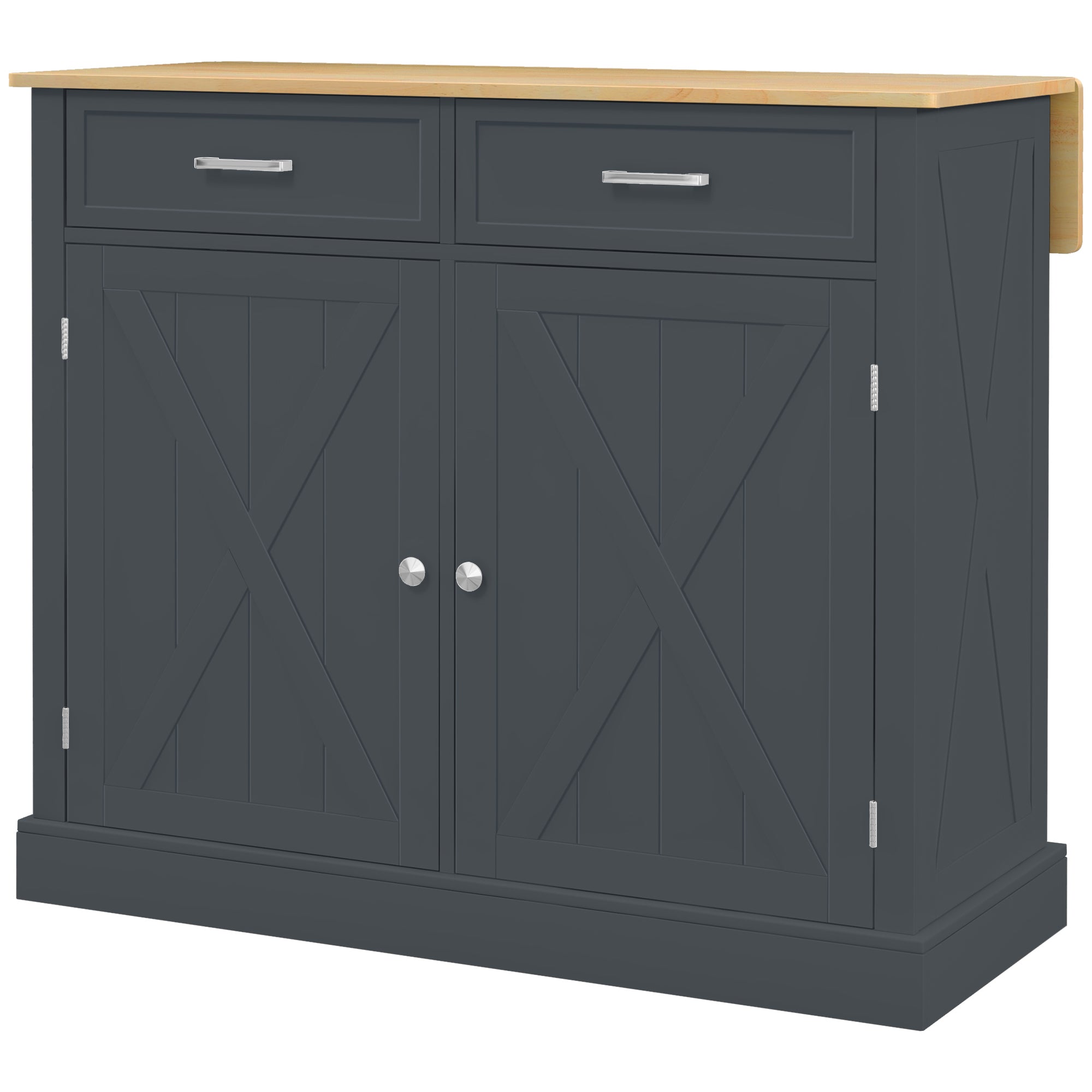 HOMCOM Rolling Kitchen Island with Drop Leaf Wood Breakfast Bar, Farmhouse Kitchen Cart with 2 Drawers, Adjustable Shelves for Dining Room (Dark Grey)