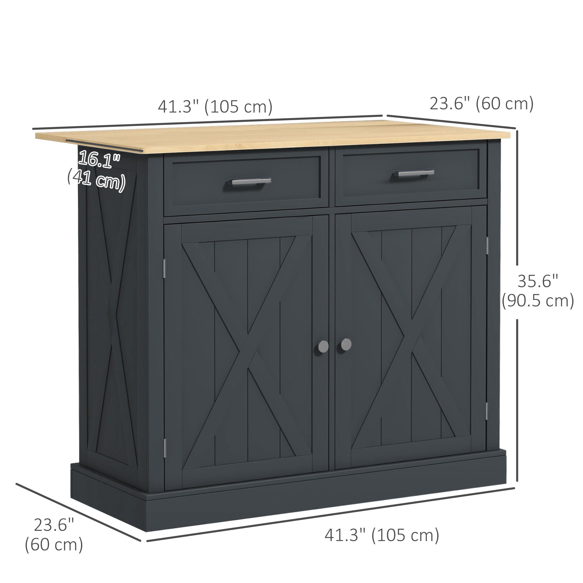 HOMCOM Rolling Kitchen Island with Drop Leaf Wood Breakfast Bar, Farmhouse Kitchen Cart with 2 Drawers, Adjustable Shelves for Dining Room (Dark Grey)