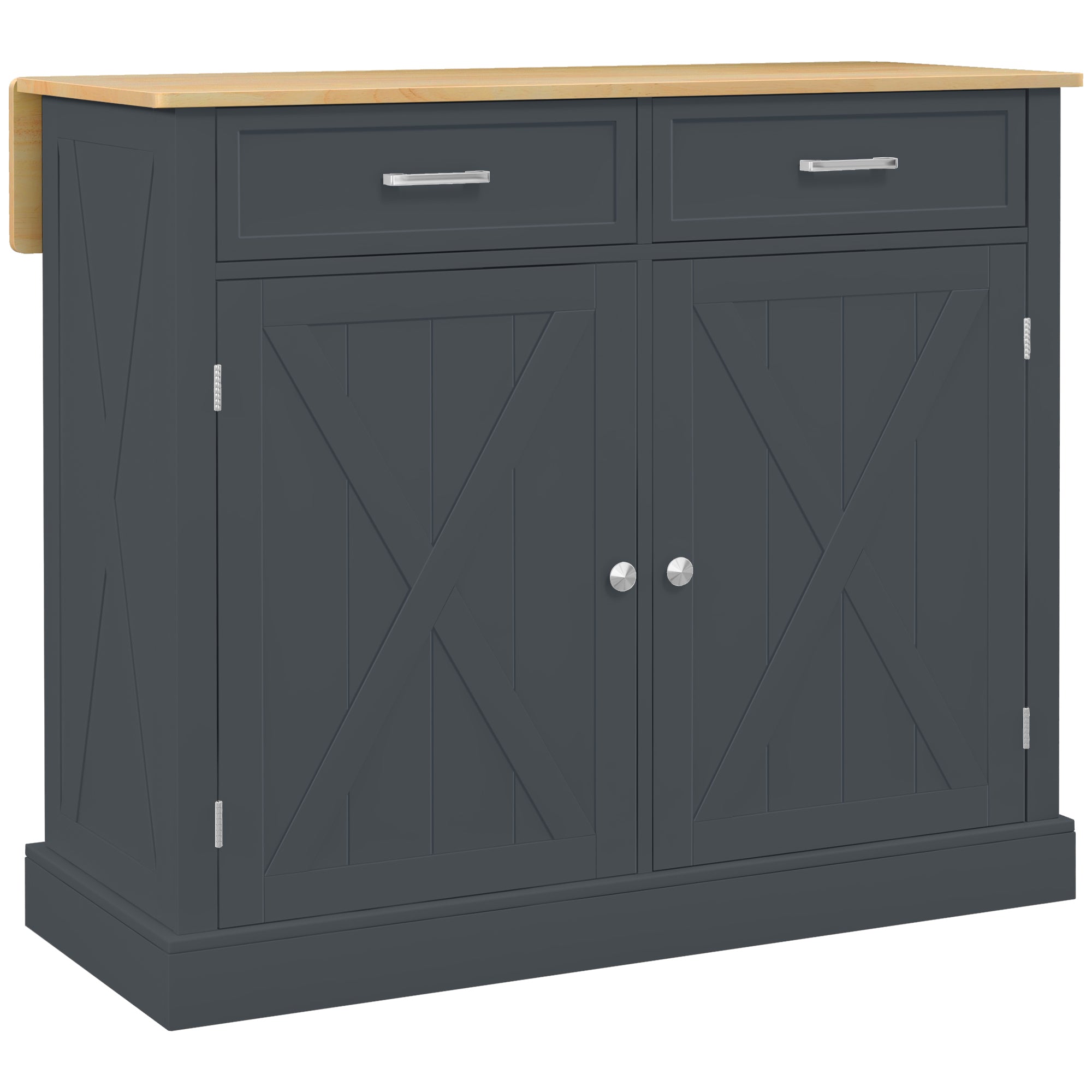 HOMCOM Rolling Kitchen Island with Drop Leaf Wood Breakfast Bar, Farmhouse Kitchen Cart with 2 Drawers, Adjustable Shelves for Dining Room (Dark Grey)