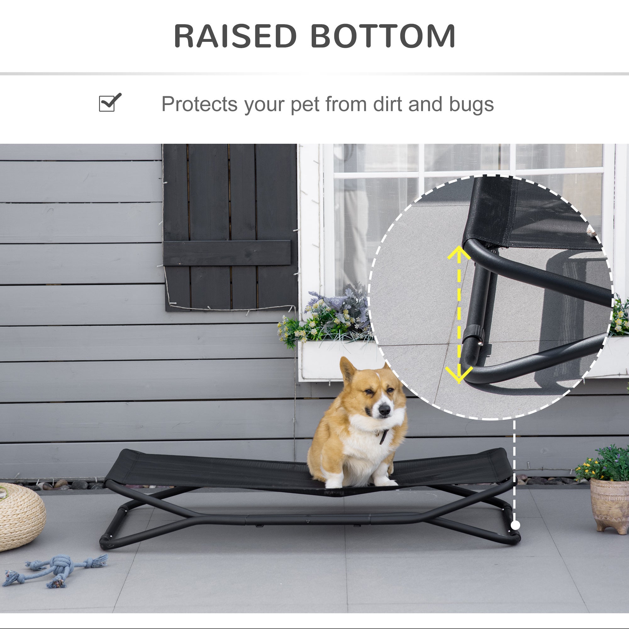 PawHut 47.5" Elevated Foldable Cool Dog Bed for Medium Dog, Indoor Outdoor Raised Pet Cot with Breathable Mesh, Black