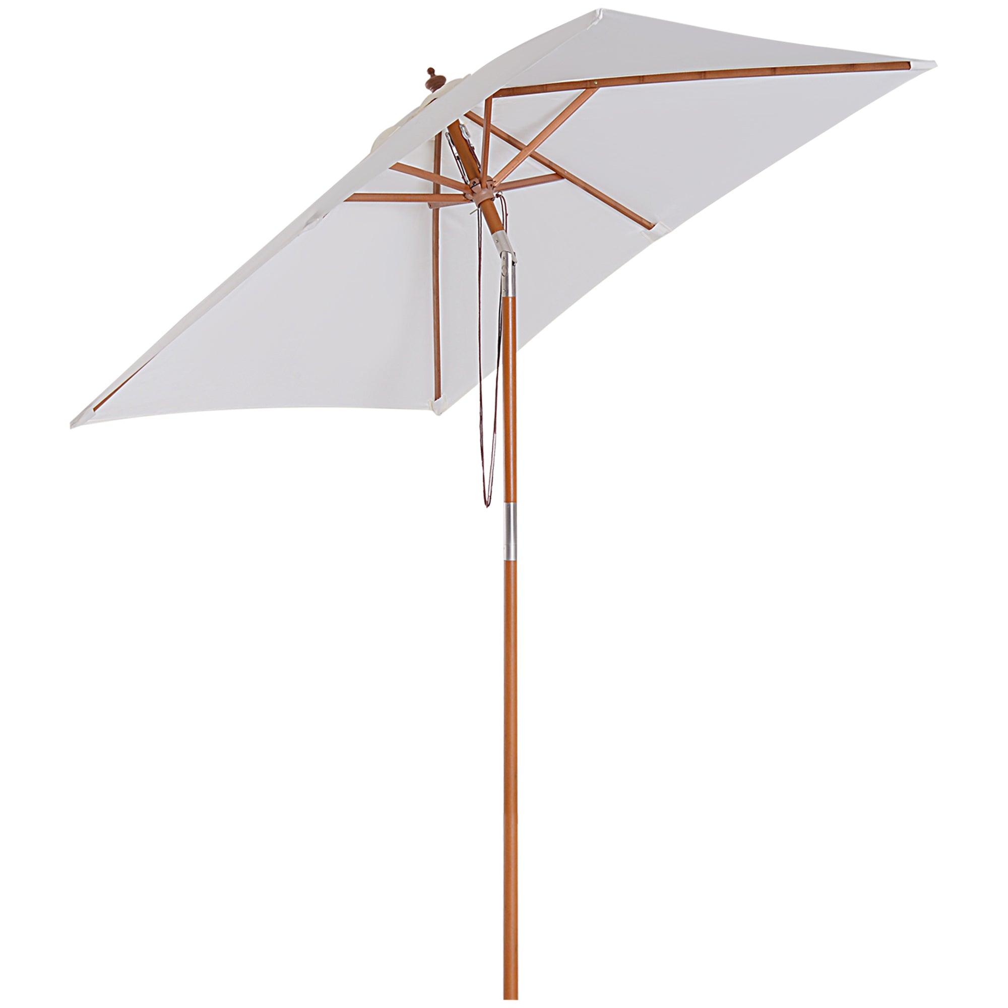 Outsunny 6.6x5ft  Fir Wooden Patio Umbrella Square Market Parasol Tilt Mechanism 6 Ribs Garden Sunshade, Cream White