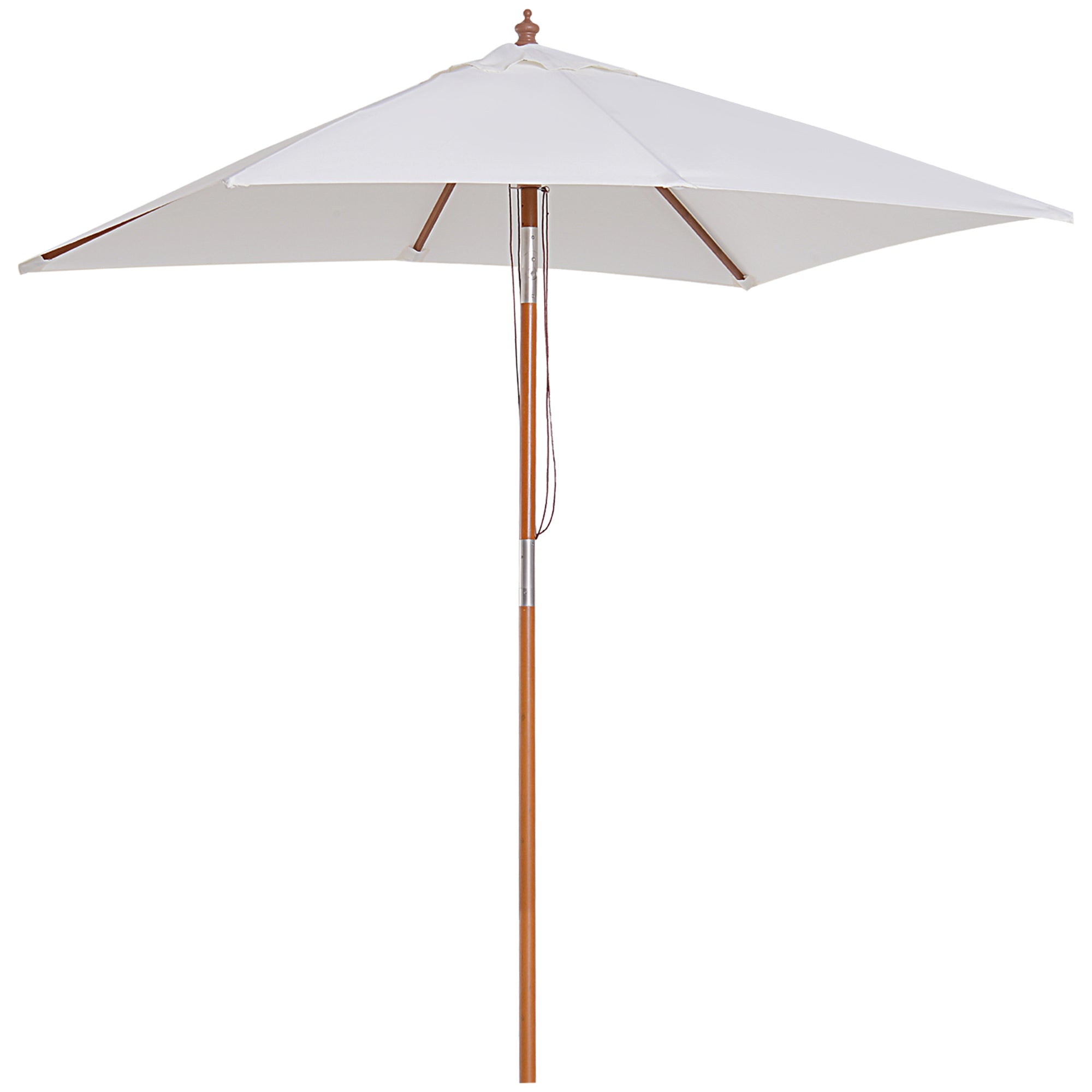 Outsunny 6.6x5ft  Fir Wooden Patio Umbrella Square Market Parasol Tilt Mechanism 6 Ribs Garden Sunshade, Cream White