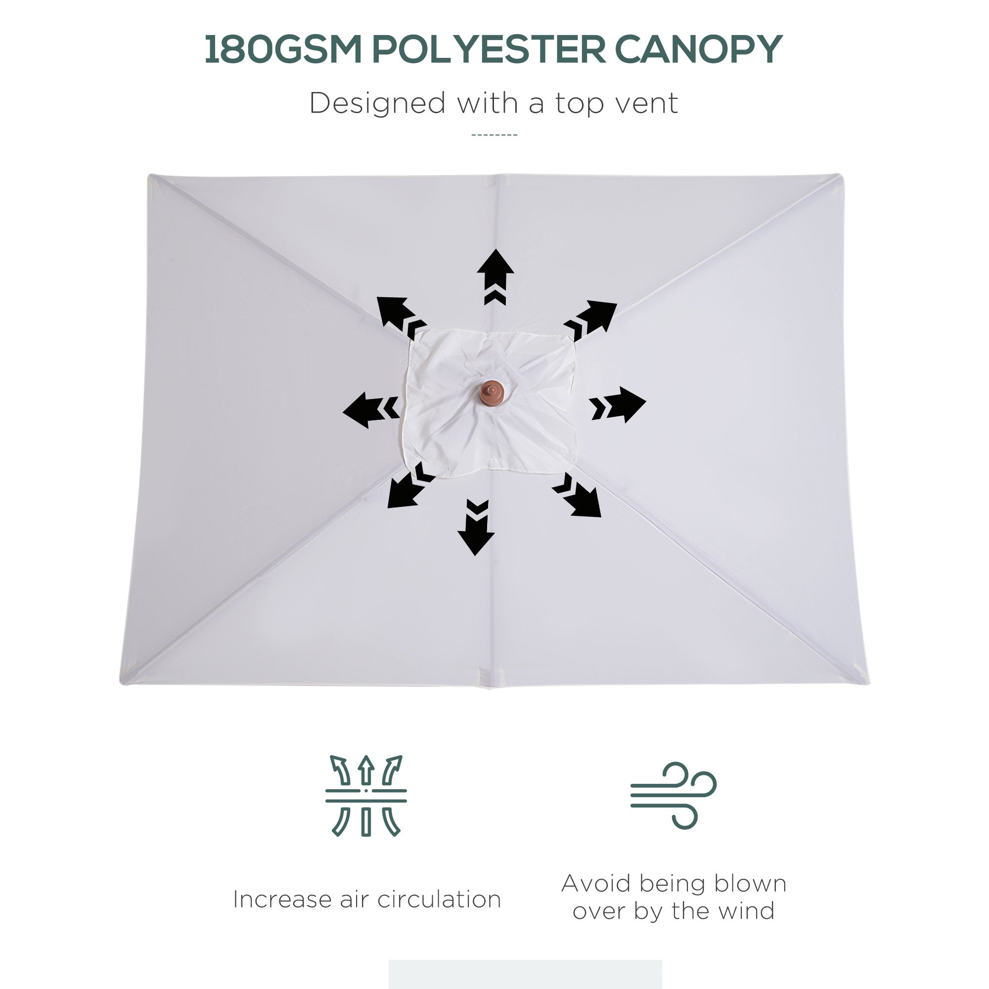 Outsunny 6.6x5ft  Fir Wooden Patio Umbrella Square Market Parasol Tilt Mechanism 6 Ribs Garden Sunshade, Cream White