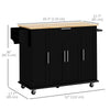 HOMCOM Kitchen Island with Storage, Rolling Kitchen Cart with Rubberwood Top, Drawer, Spice Rack, Towel Rack, Storage Cabinet with Inner Adjustable Shelves, Black