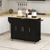 HOMCOM Kitchen Island with Storage, Rolling Kitchen Cart with Rubberwood Top, Drawer, Spice Rack, Towel Rack, Storage Cabinet with Inner Adjustable Shelves, Black