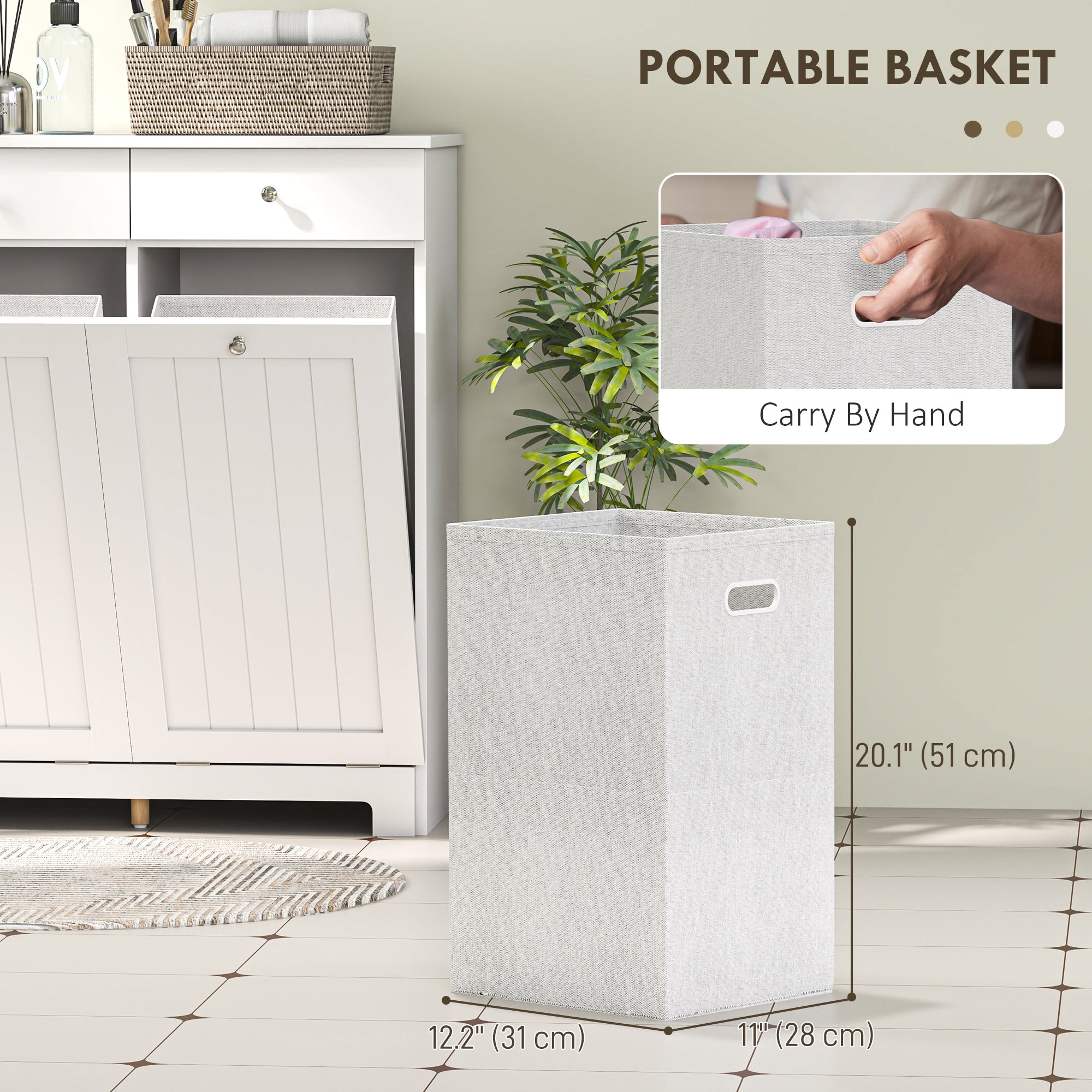 HOMCOM Laundry Cabinet, Tilt Out Double Laundry Hamper with 2 Removable Baskets and 2 Drawers, Bathroom Hamper Cabinet with 2 Beadboard Doors, White