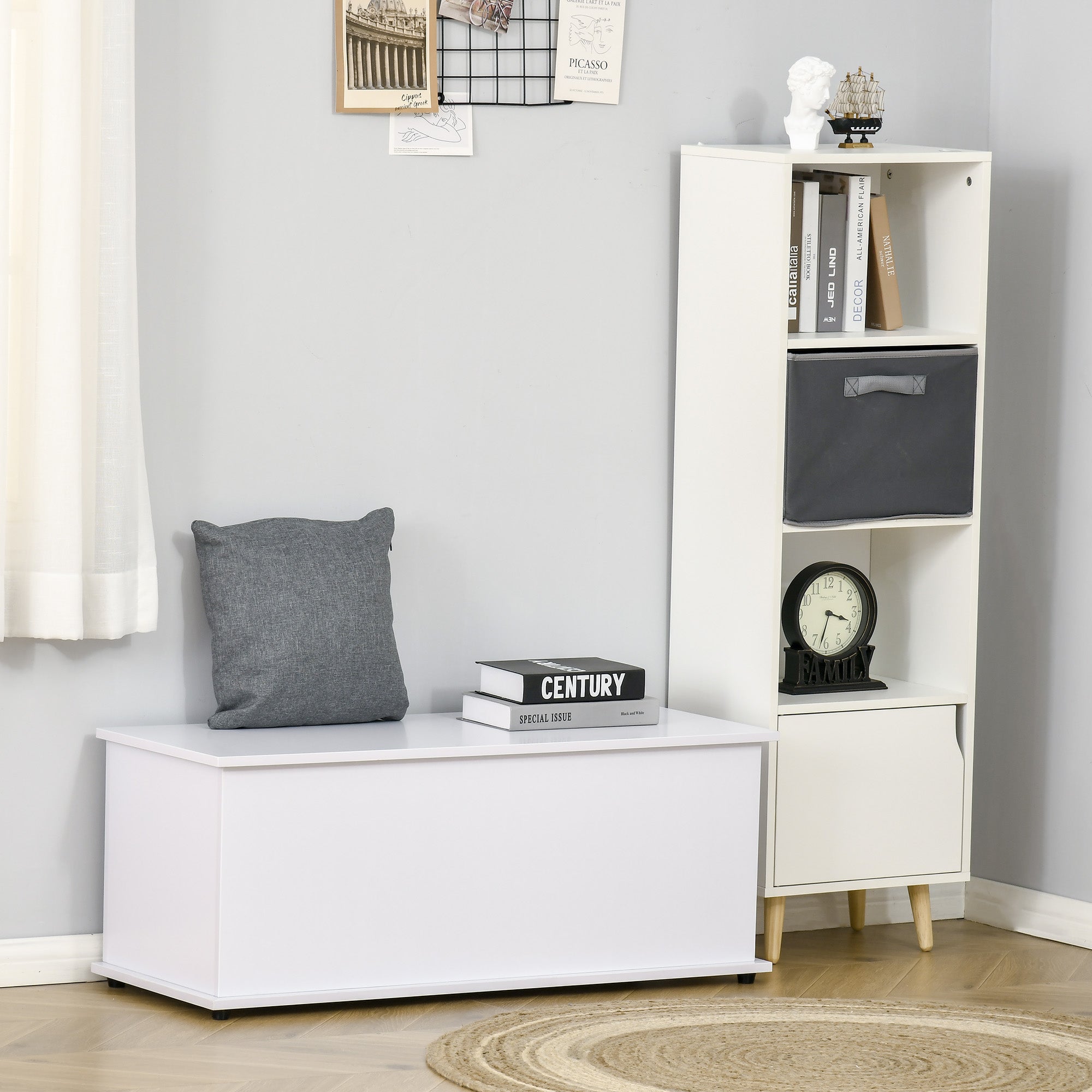 HOMCOM 39.5" Lift Top Storage Chest with 2 Safety Hinges, Storage Box Organizer with Flip-Top Lid, Entryway Storage Bench, White