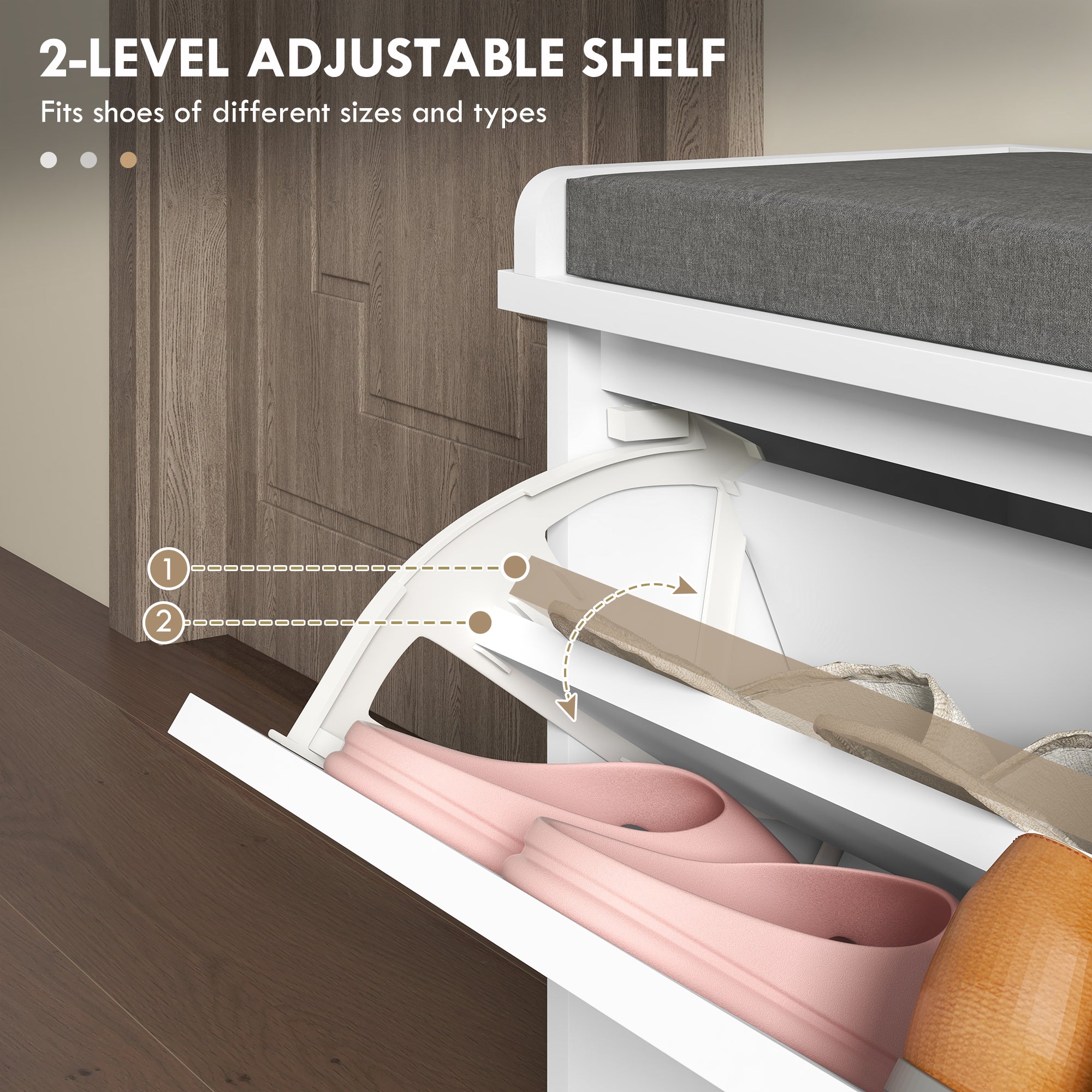 HOMCOM Shoe Bench, Entryway Bench with Flip Drawer, Seating Cushion and Adjustable Shelf for 3-6 Pairs of Shoes for Hallway, White